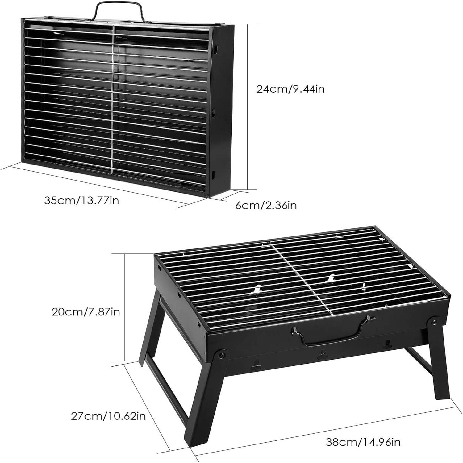 Vowella Portable Folding Charcoal Grill, Compact Stainless Steel Barbecue Set for Camping and Picnics (Black, 17 in x 11 in x 11 in) xr9g8