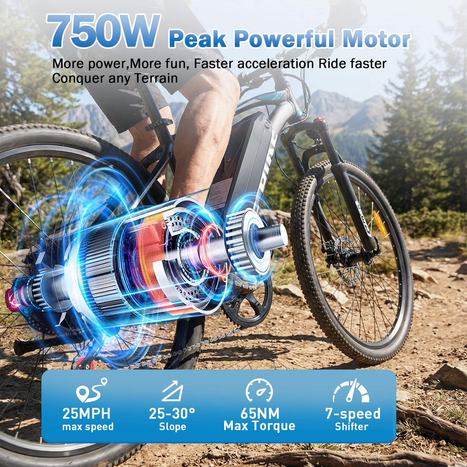 XKJQTA Electric Mountain Bike, 26 in Adult E-Bike with 750W Motor, 576Wh Removable Battery, 7-Speed, Full Suspension (Black, 26 in) tfjm3