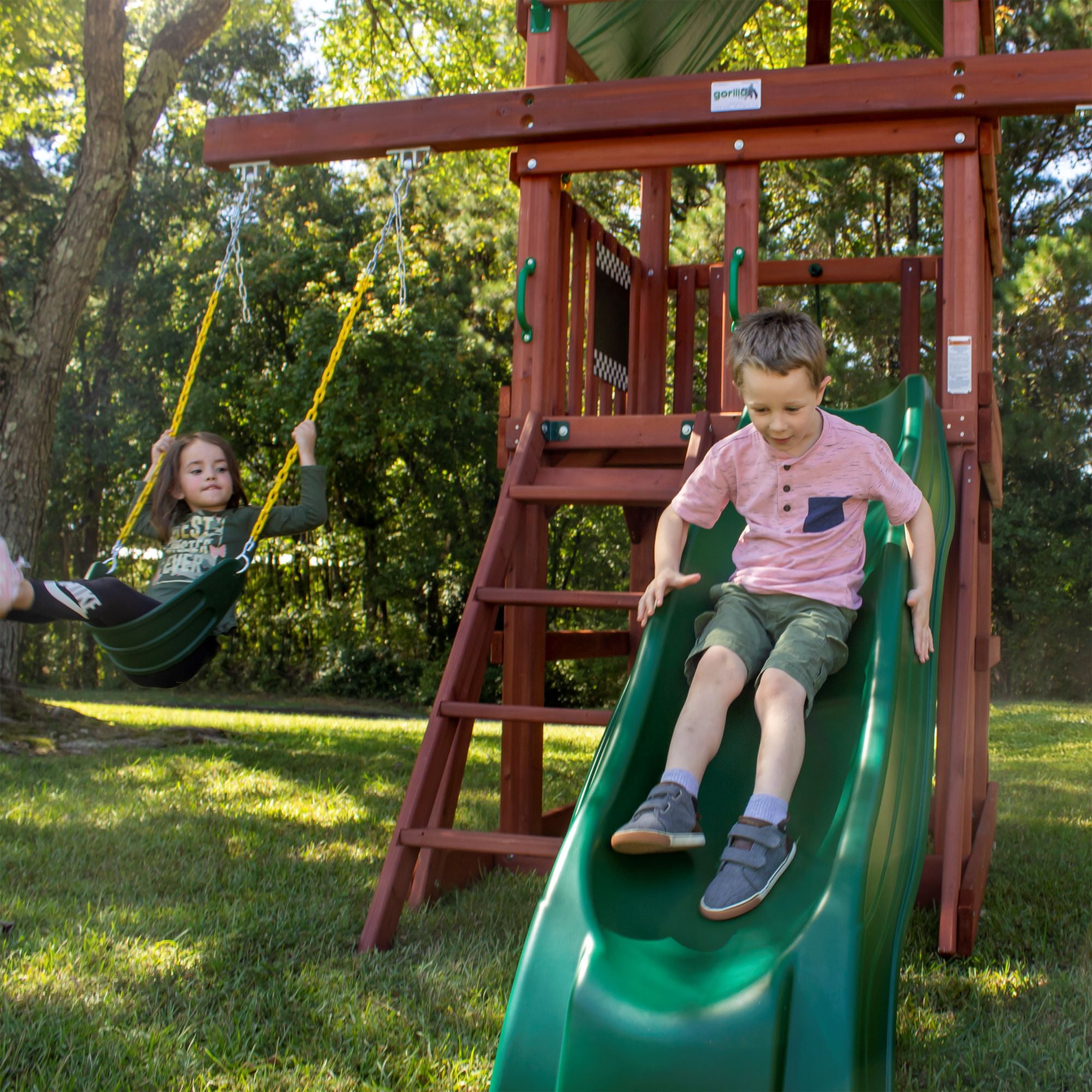 Gorilla Playsets Five Star II Wooden Play Tower with Slide and Swings (Brown, 1 Unit) ptsr8