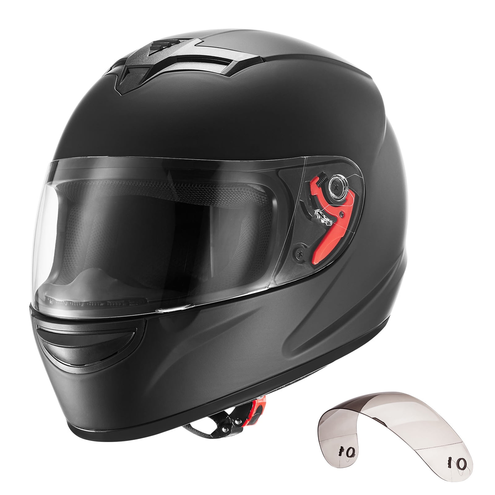 KFFKFF Full Face Motorcycle Helmet, DOT Certified Street Racing Gear with Dual Visors and Removable Liner (Matte Black, L) gereo