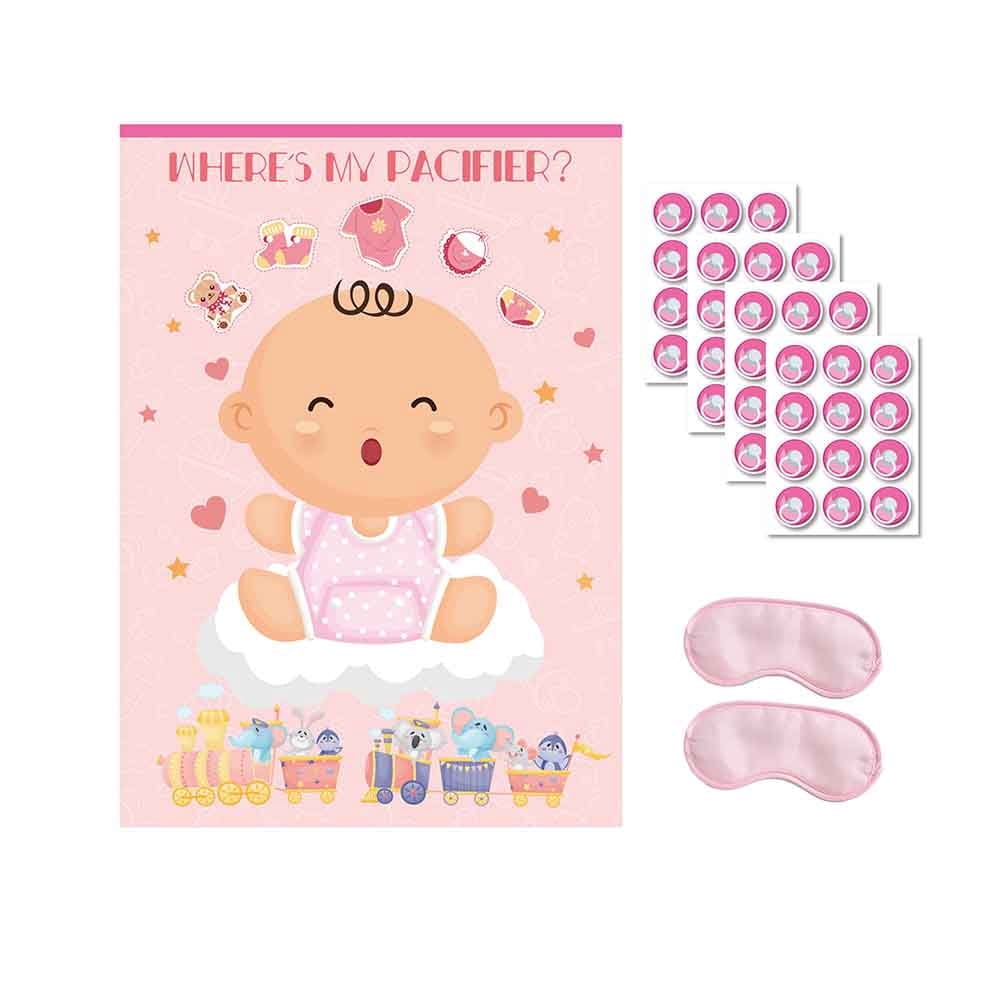 Generic Pin The Pacifier Baby Shower Game Set (Pink, 20 in x 28 in) 01enp