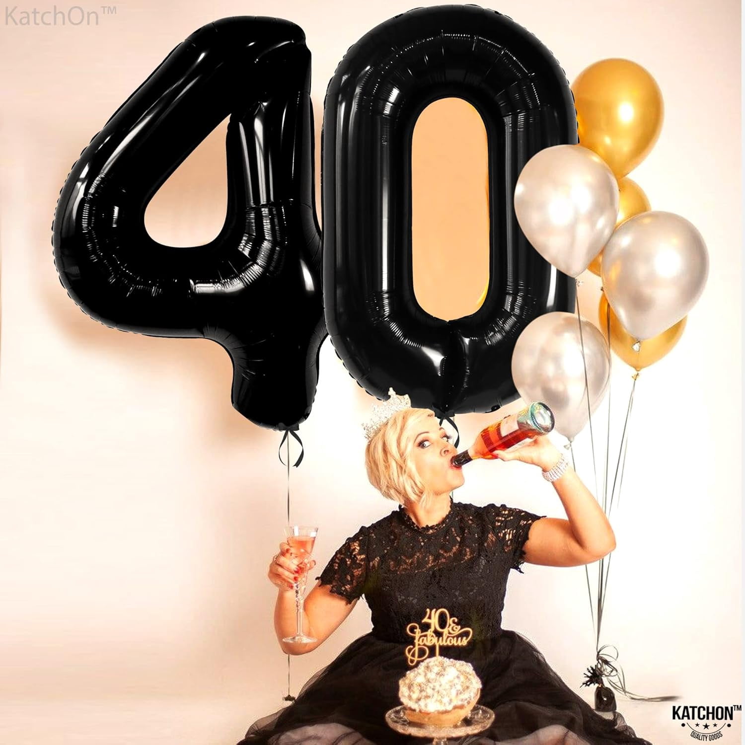 KatchOn Giant Number 40 Balloon Set for Birthday Party Decorations (Black, 40 in) f7o54