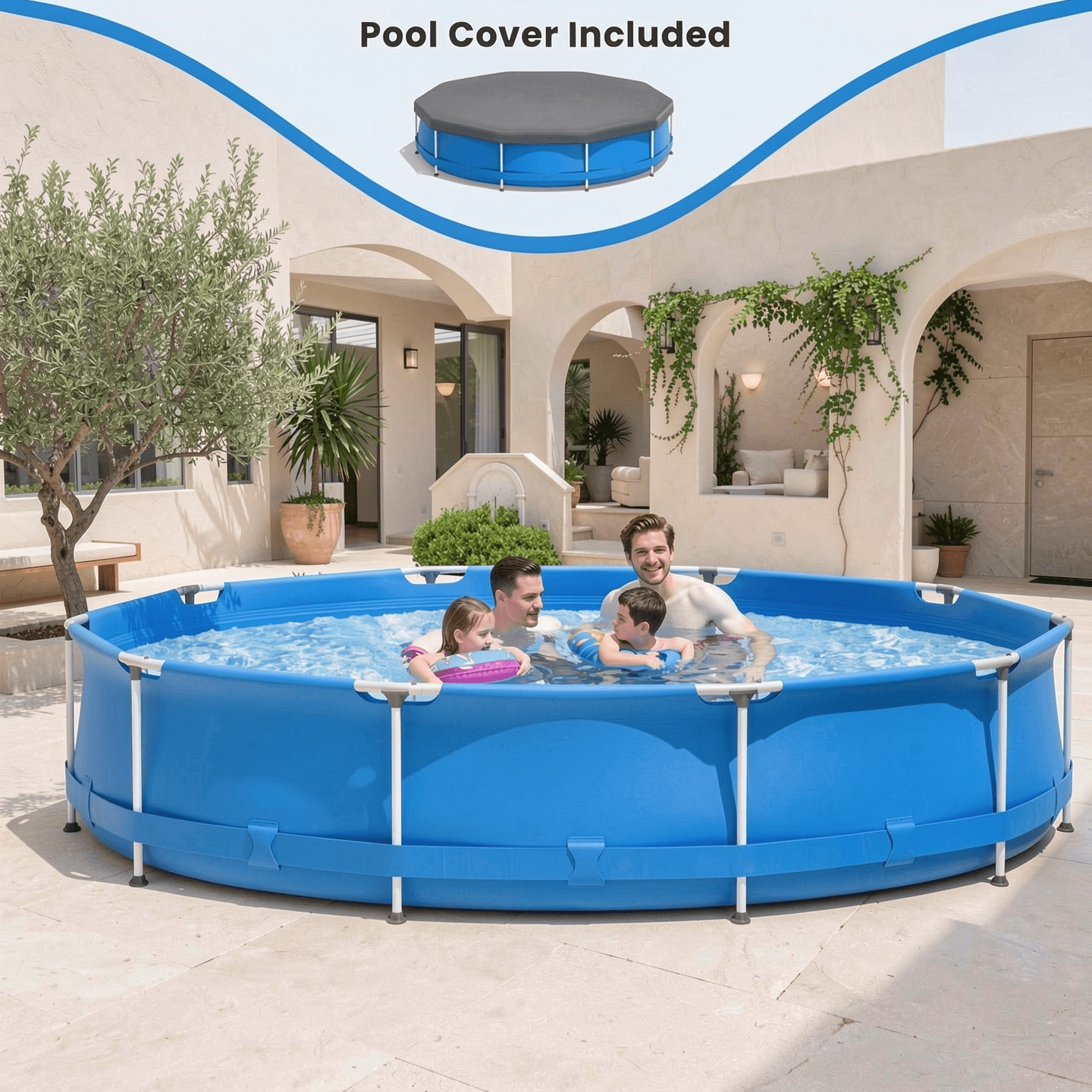 Airfind Round Above Ground Swimming Pool with Iron Frame and Cover (Blue, 12 ft x 30 in) ozlb0