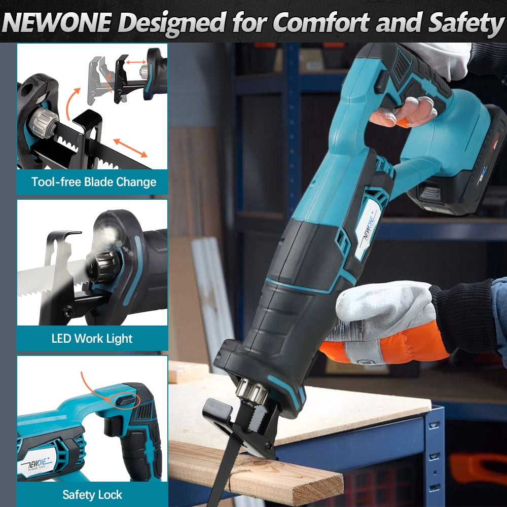 NEWONE Cordless Reciprocating Saw Kit 20V Brushless Motor with 2 Batteries and 7 Saw Blades (20V, 7-Piece Set) ilqss