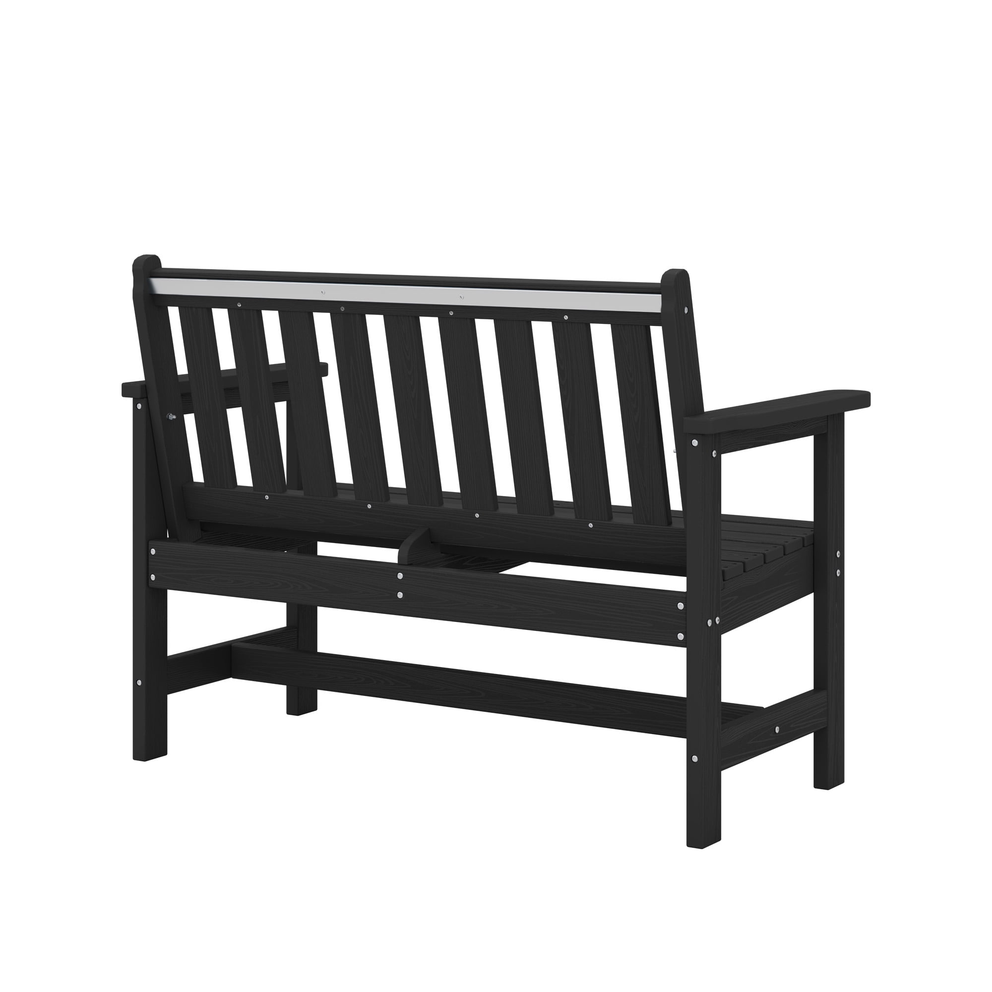 SERWALL Outdoor Patio Bench, Weather-Resistant HDPE 2-Person Garden Seating with Aluminum Reinforcement (Black, 48.82 in W) u8v4c
