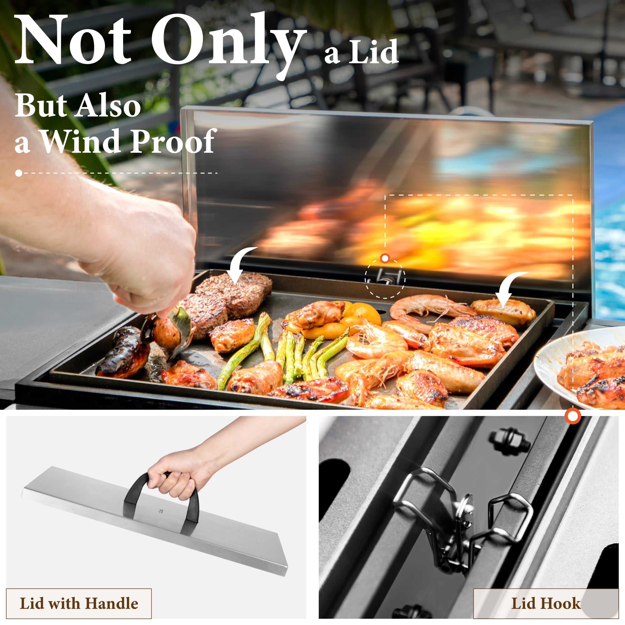 Phi Villa 2-Burner Propane Grill and Griddle Cooking Station with Side Shelves (Black) 2g8b0