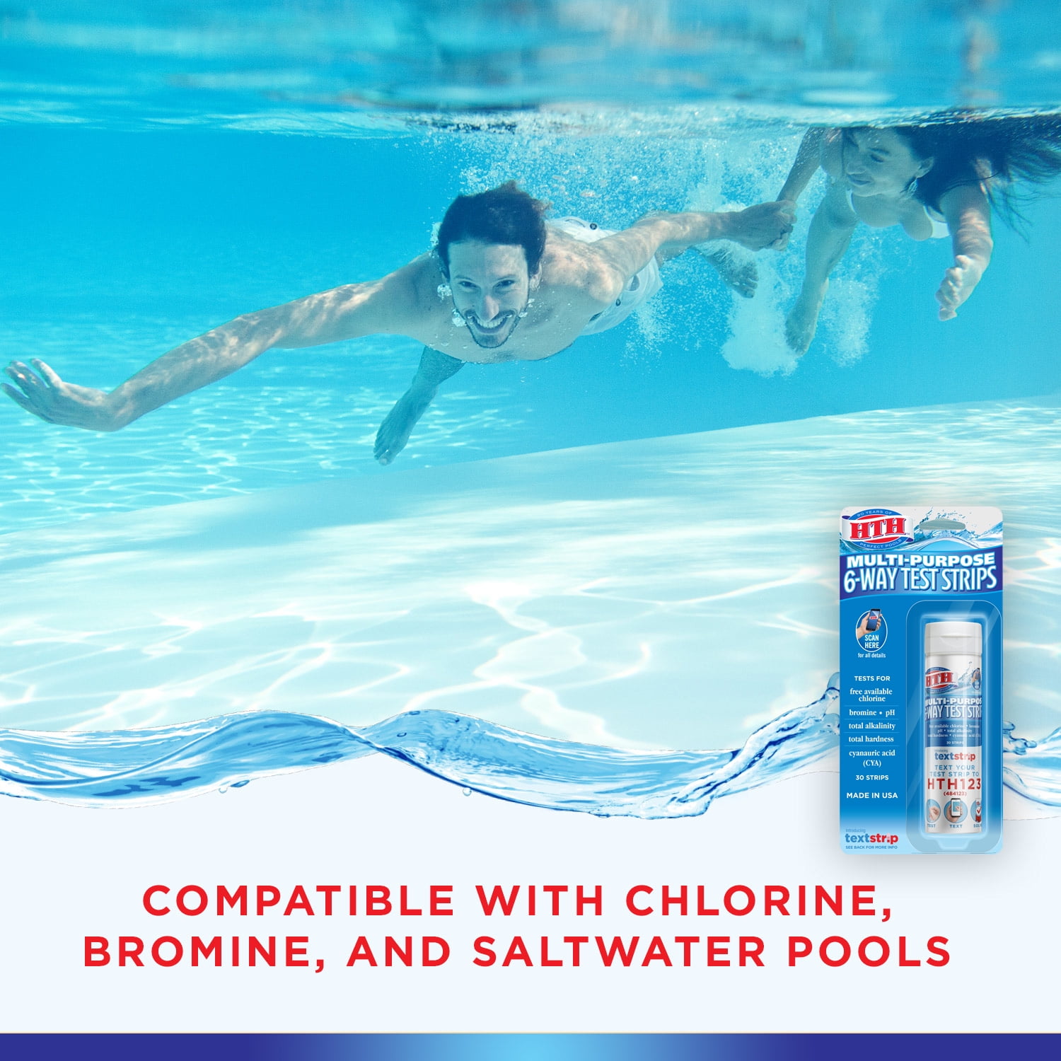 HTH 6-Way Pool Water Test Strips for Chlorine Bromine pH Alkalinity Hardness and CYA (30 Count) ajebe