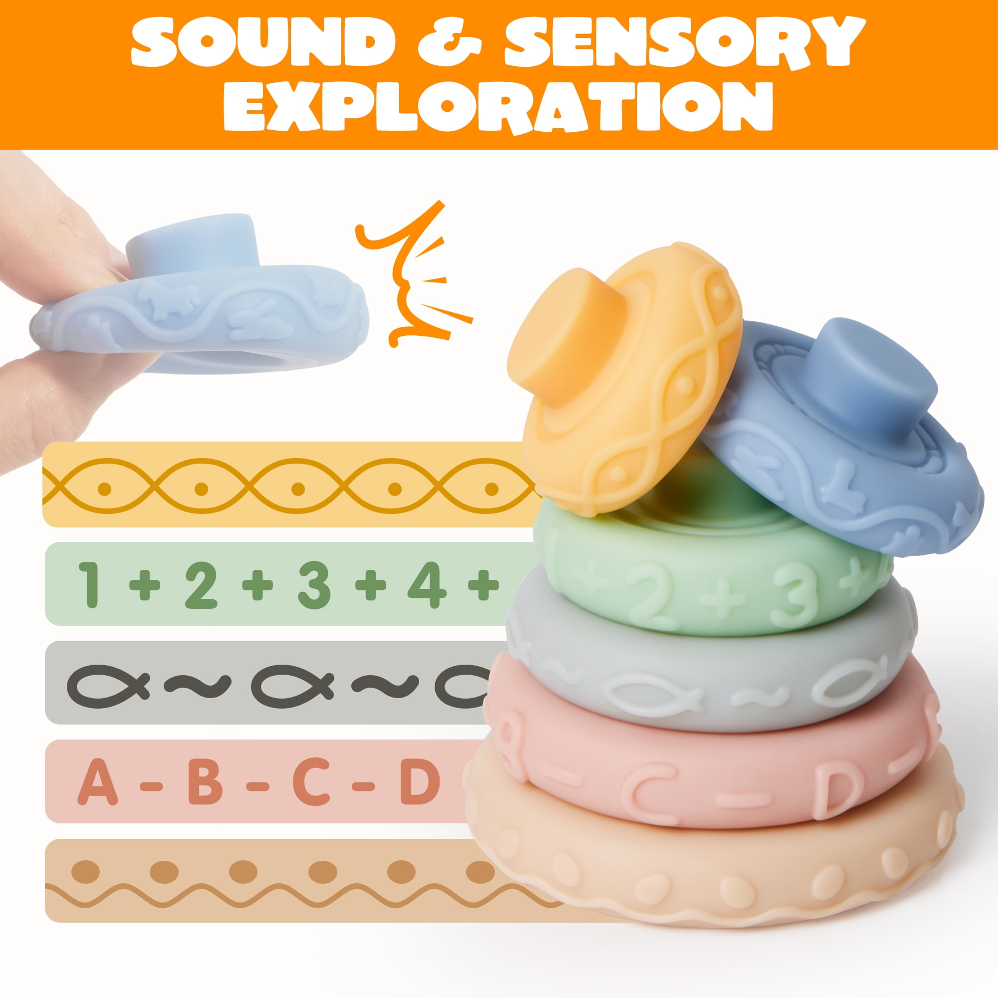 SYNCFUN Montessori Sensory Toy Set for Infants, Educational Stacking Blocks and Teethers (Multi-Color, 20-Piece Set) iz7k6