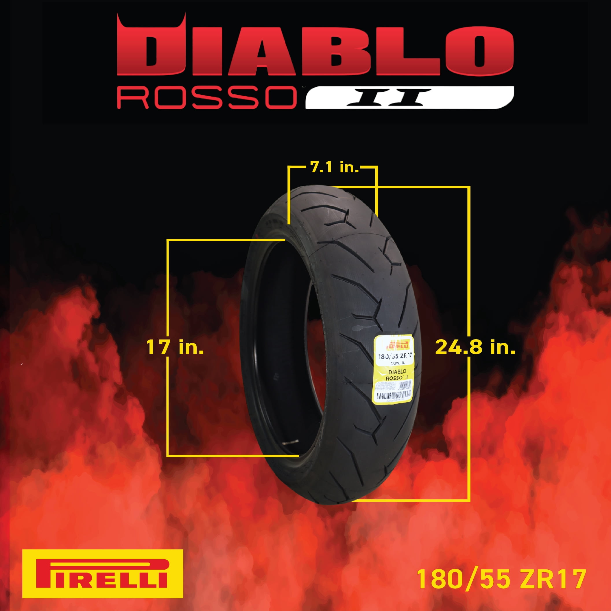 Pirelli Diablo Rosso II Rear Motorcycle Tire (180/55 ZR 17, Black) 5mse1