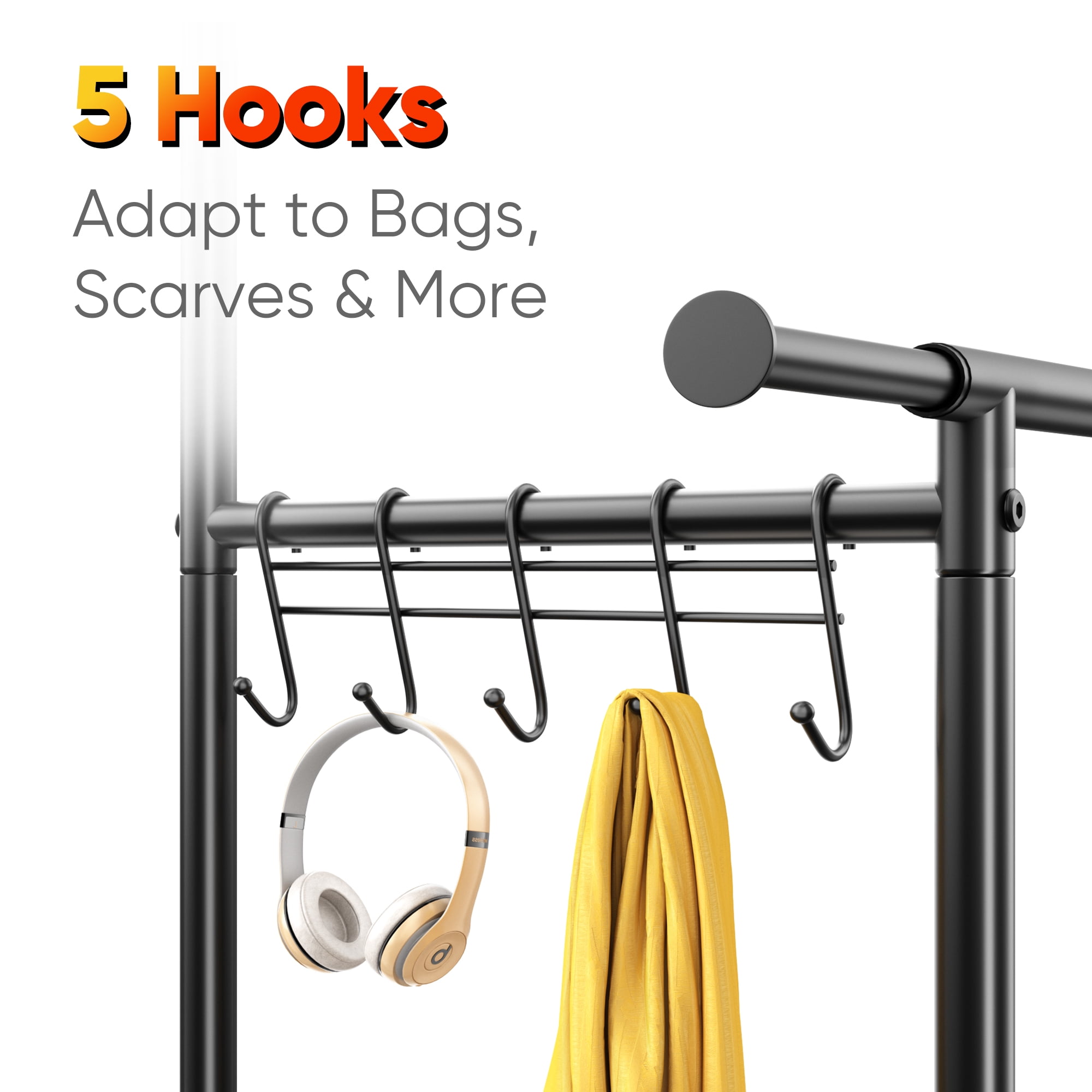 HOKEEPER Heavy Duty Double Rail Garment Rack with Shelves, Adjustable Rolling Clothes Organizer (Black, 450 lb Capacity) 00sgg