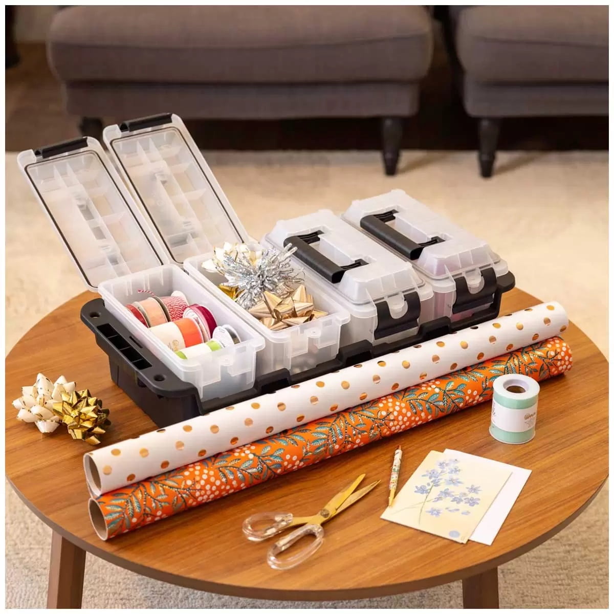 Greenmade Stackable Storage Box Set (Black/Clear, 7.5 in. H x 11.65 in. W x 24 in. D) oy776