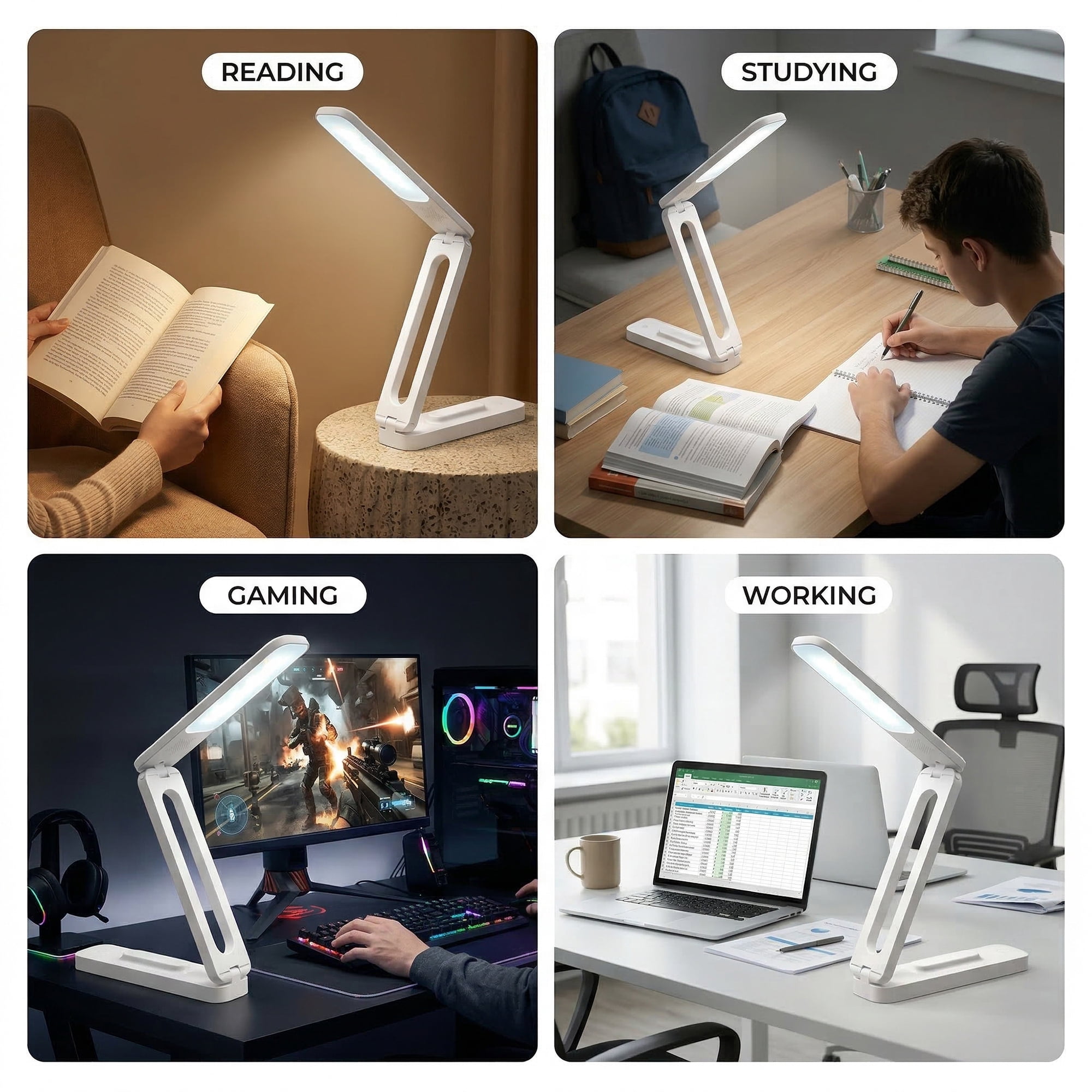 DAYBETTER LED Desk Lamp, Eye-Caring Rechargeable Reading Light with Touch Control (White, 2000mAh) 4rwmh