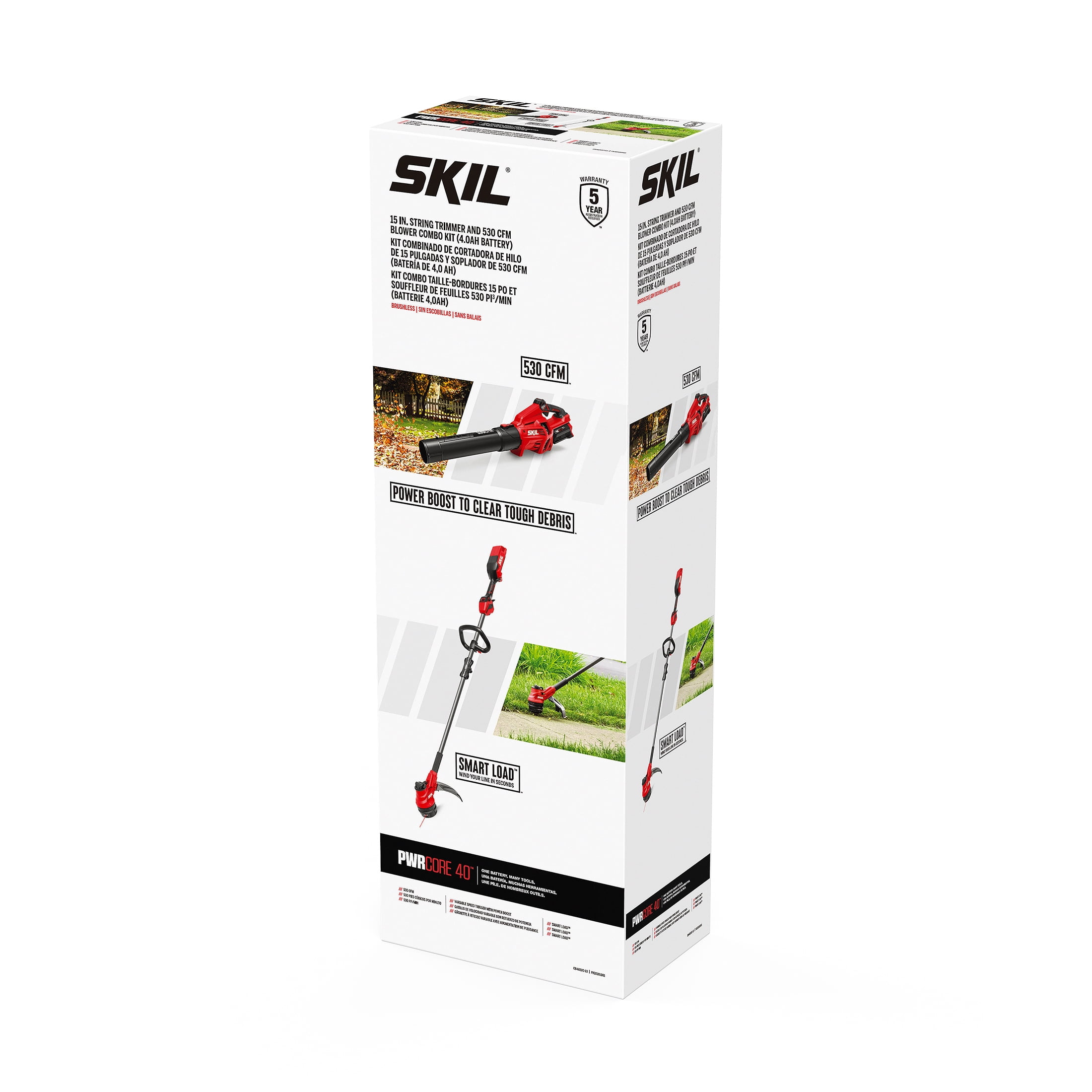 SKIL PWR CORE 40V Brushless 15-Inch String Trimmer Kit with 2.0Ah Battery and 60W Charger (Red, 15 in) adjg5