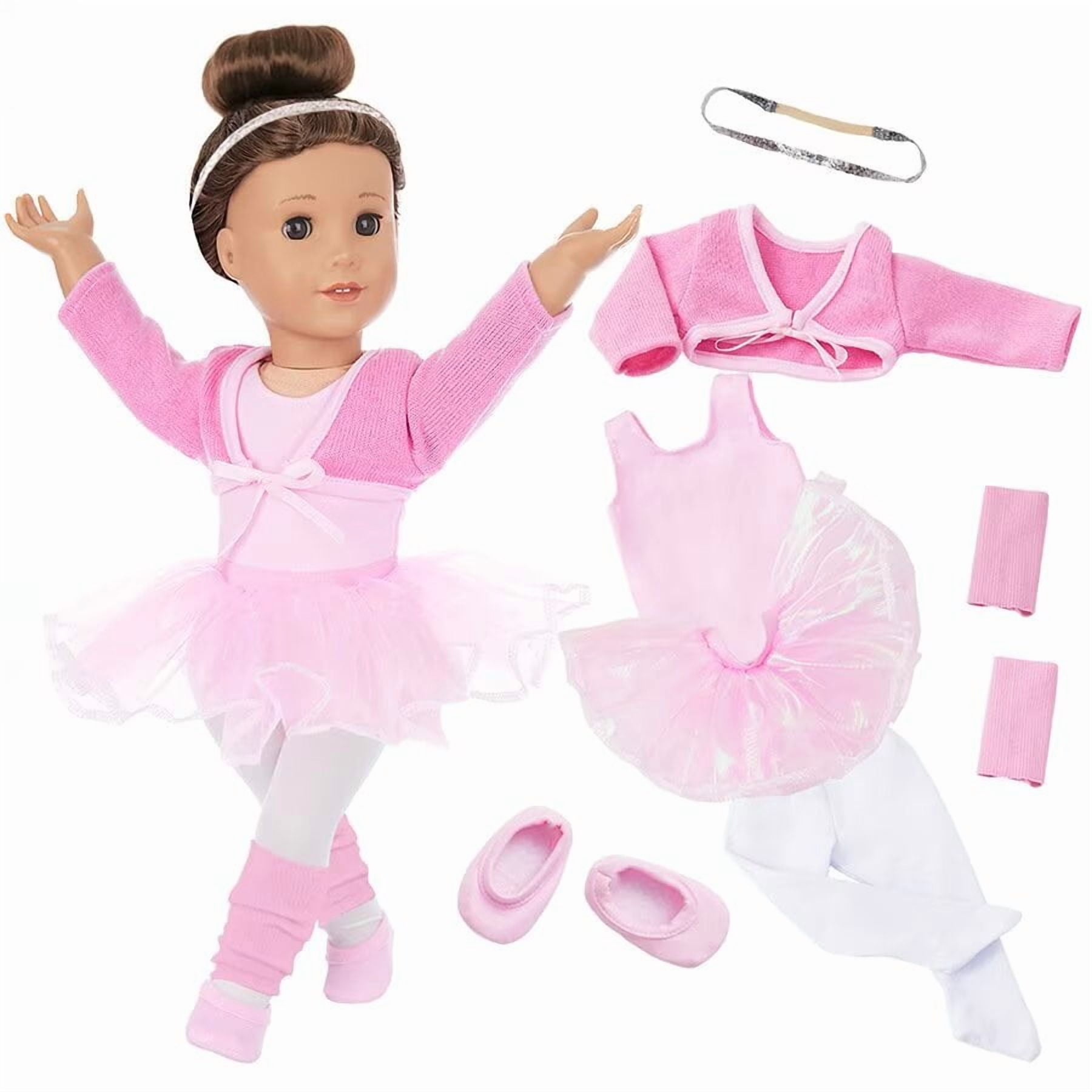 AlevRam 6-Piece Ballet Outfit Set for 18-inch Dolls (Pink, 18 in) 6itdj