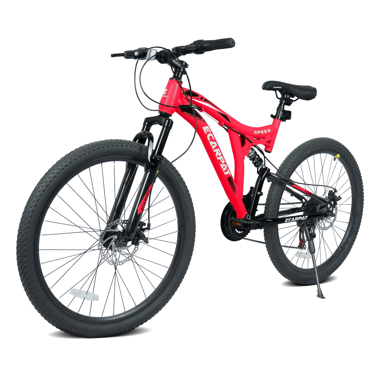 Dcmisas 26-Inch Mountain Bike, 21-Speed Full Suspension Steel Frame with Dual Disc Brakes (Red, 26 in) bi3ug