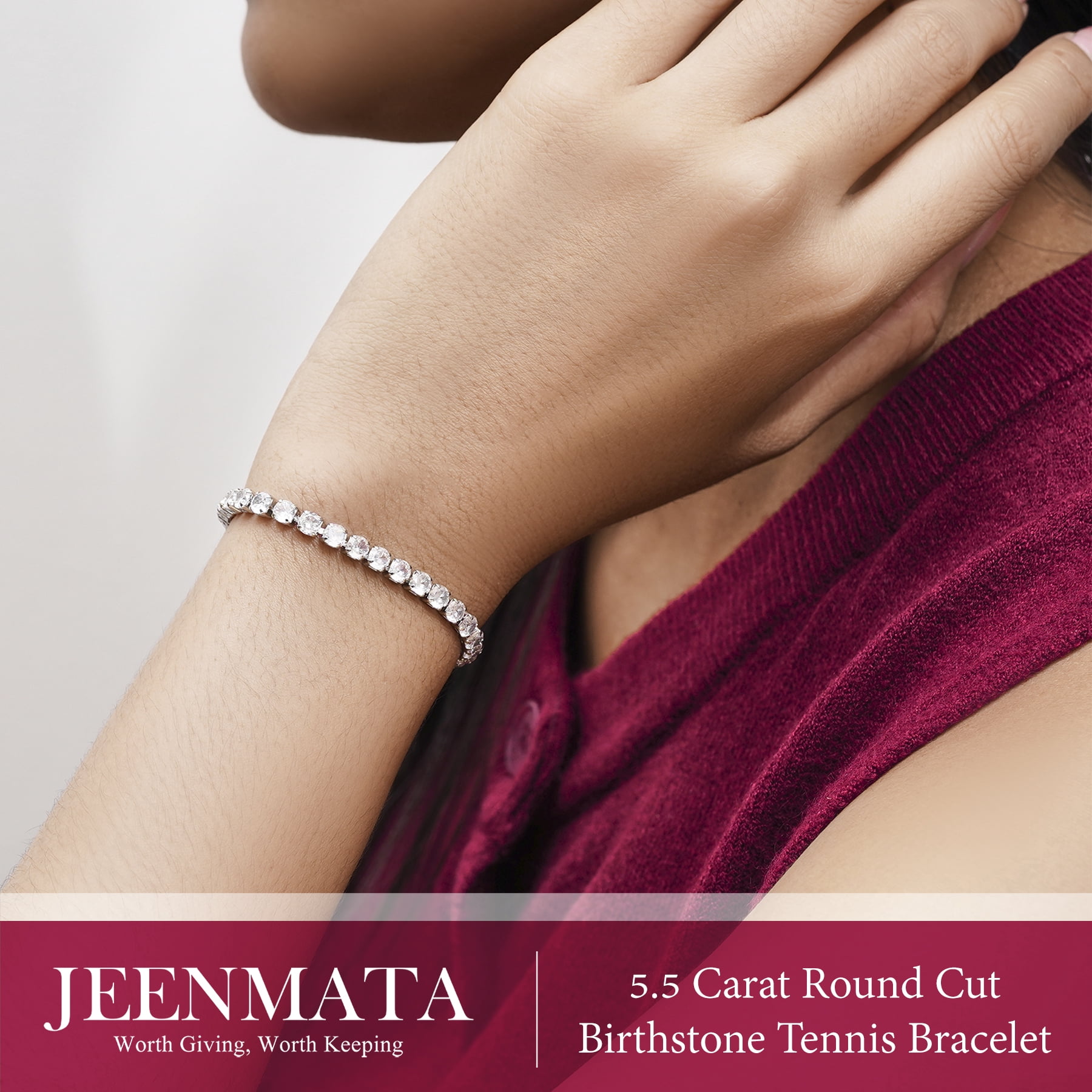 JeenMata 5.5 Carat Cubic Zirconia Tennis Bracelet Round Cut Eternity Design (White Gold Plated, 7.5 in) cr92c