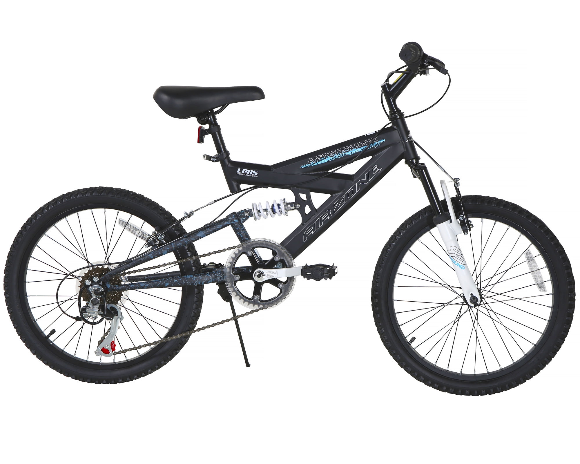Air Zone Boys Mountain Bike, Dual Suspension Steel Frame, 6-Speed Shimano Drivetrain (Blue, 20 in) dnci2