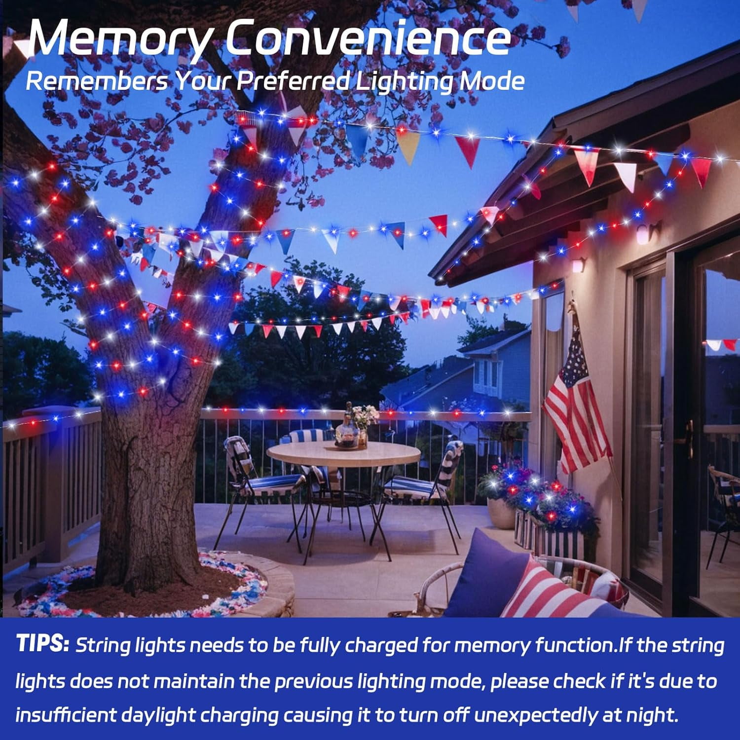 Generic Solar Fairy Lights Patriotic Red White and Blue Outdoor Waterproof LED String Lights (Multi-Color, 39.4 ft) semjh