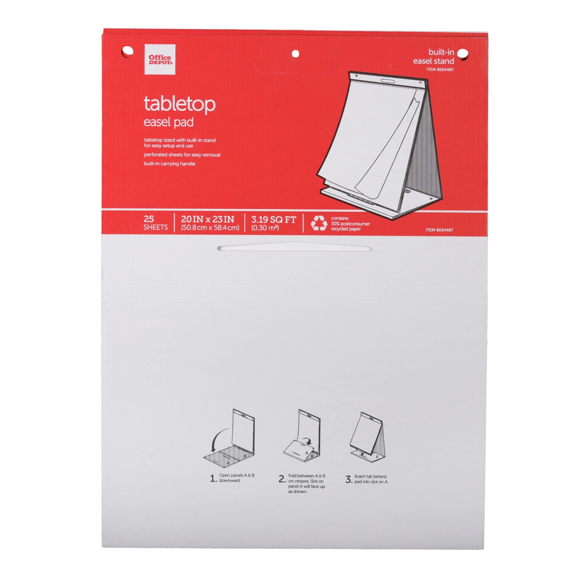 Office Depot Easel Pad Tabletop Presentation Board with Built-In Stand (White, 20 in x 23 in, 25 Sheets) gza4m