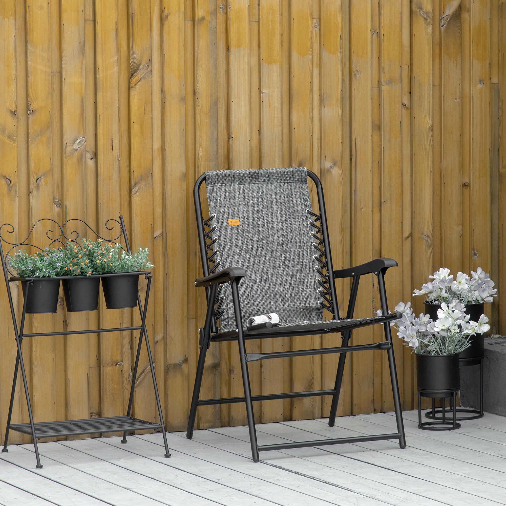 AsterOutdoor Patio Folding Bungee Sling Chair with Armrests, Portable Outdoor Lawn Chair for Camping and Backyard (Gray, 25 in x 35 in x 40 in) dp445