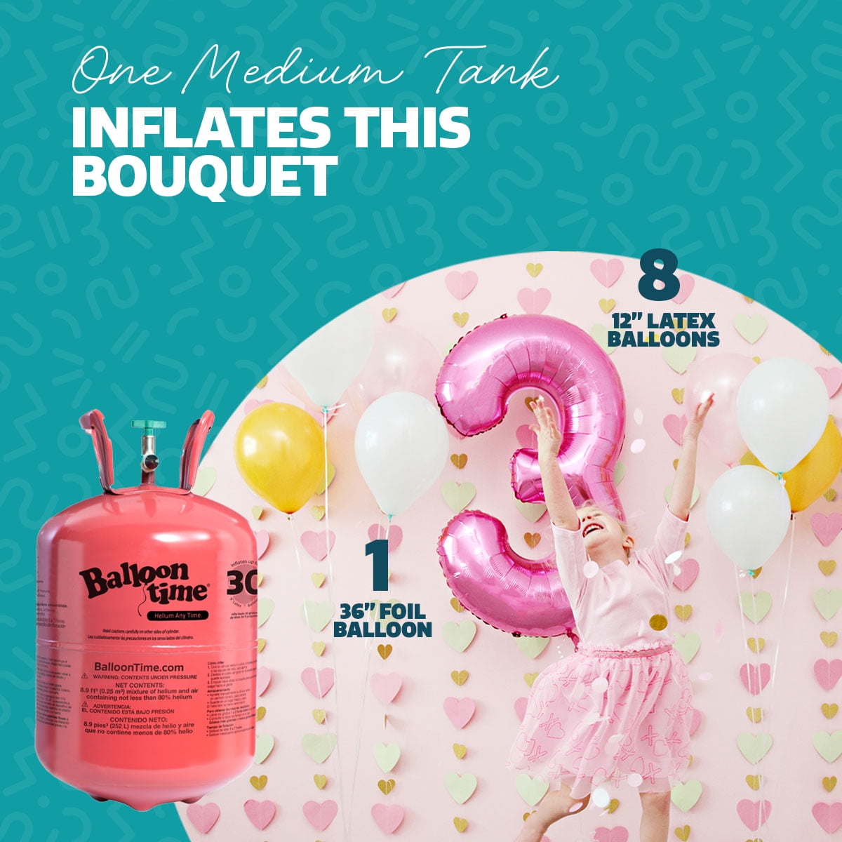 Balloon Time Helium Tank Kit for Party Decorations with Ribbons and Balloons (Medium, 8.9 cu ft) 6ayji