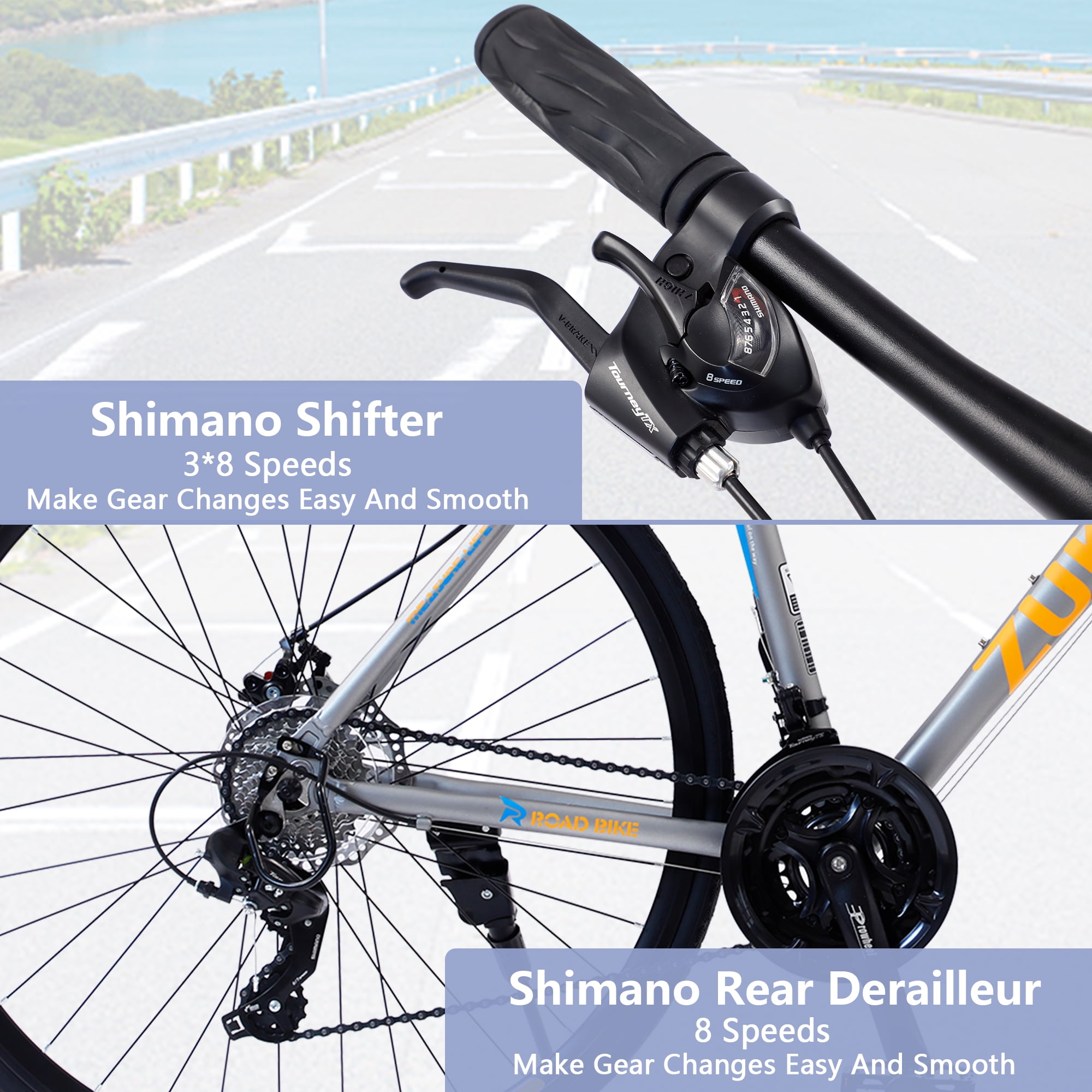 Historyli Go5H Road Bike, 24-Speed Aluminum Alloy Commuter Bicycle with Disc Brakes (Silver, 700C) 0kv9p
