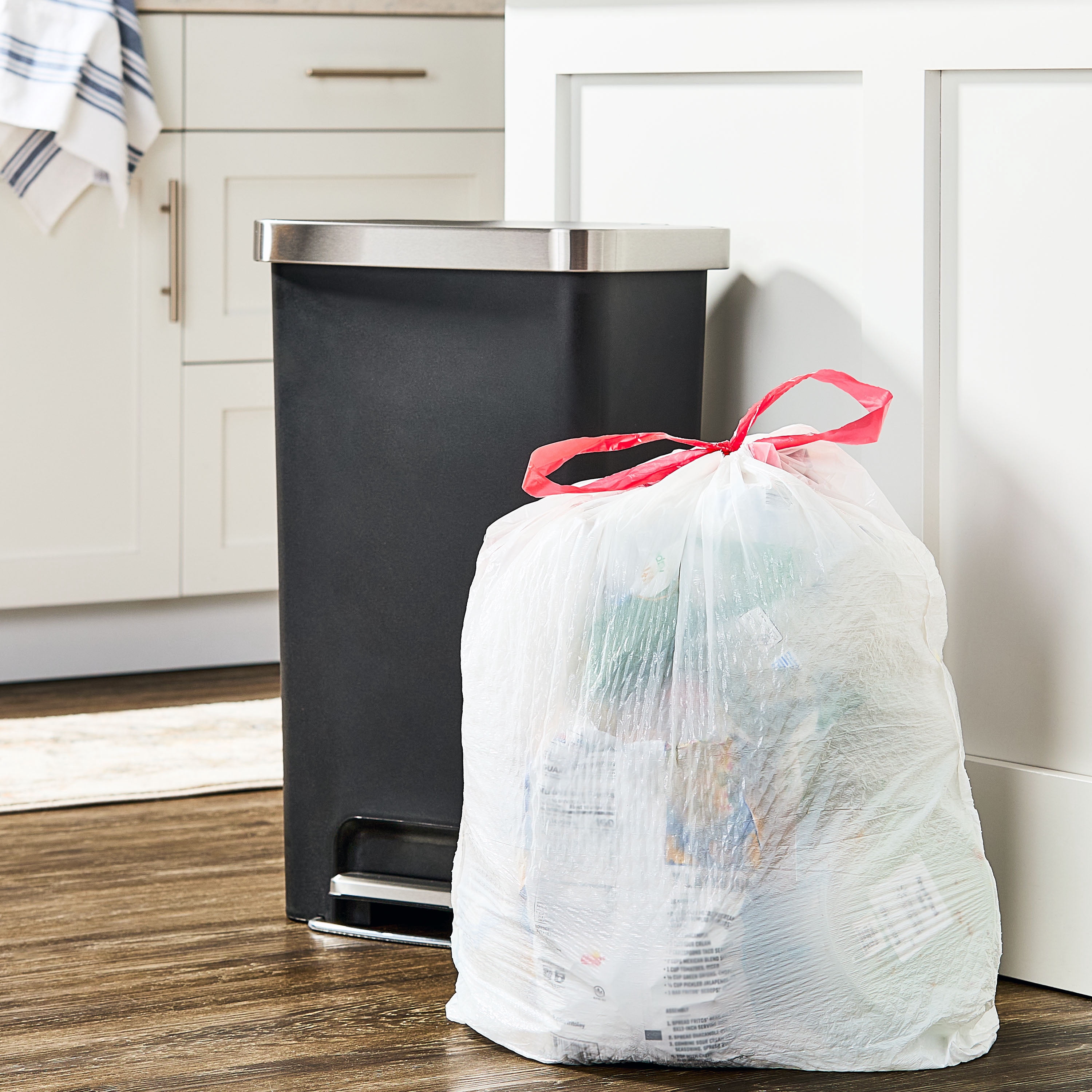 Great Value 13 Gallon Tall Kitchen Drawstring Trash Bags (White, 80 Count) o0x75