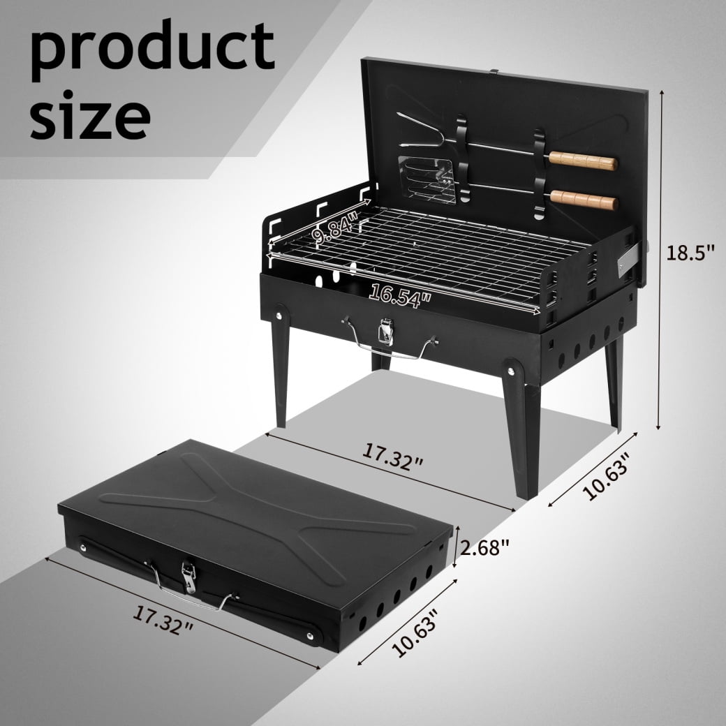 GORTES Portable Charcoal Grill with Lid, Folding Barbecue Smoker for Patio and Camping (Black, 17 in x 17 in) 942up