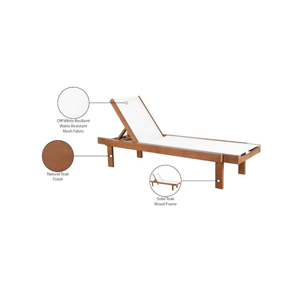 Meridian Furniture Tulum Outdoor Patio Lounger, Adjustable Teak Wood Sun Chair (Off White, 32.6 in) h9n8y