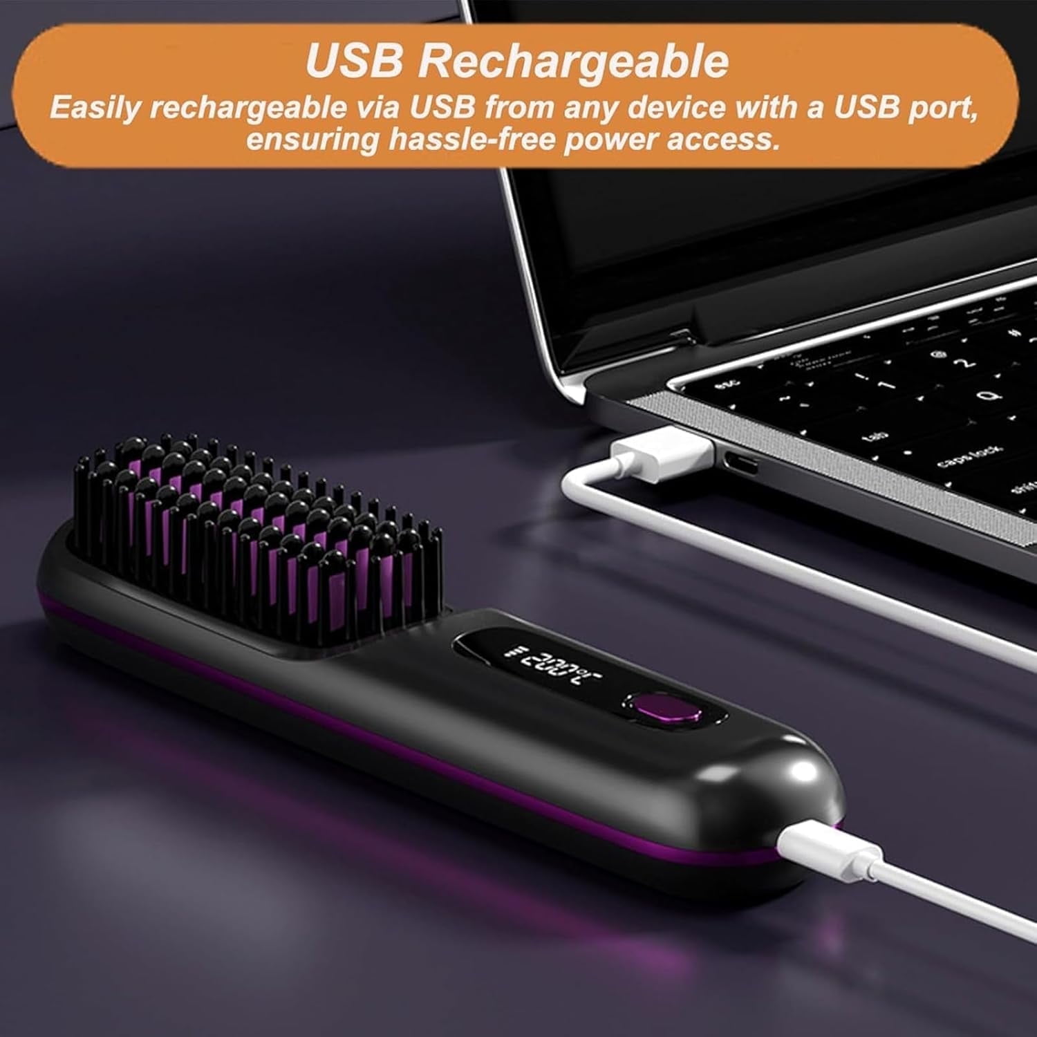 Generic Cordless Hair Straightener Brush, Portable Ceramic Hot Comb with LCD Display (Black, 1 Count) u3yae