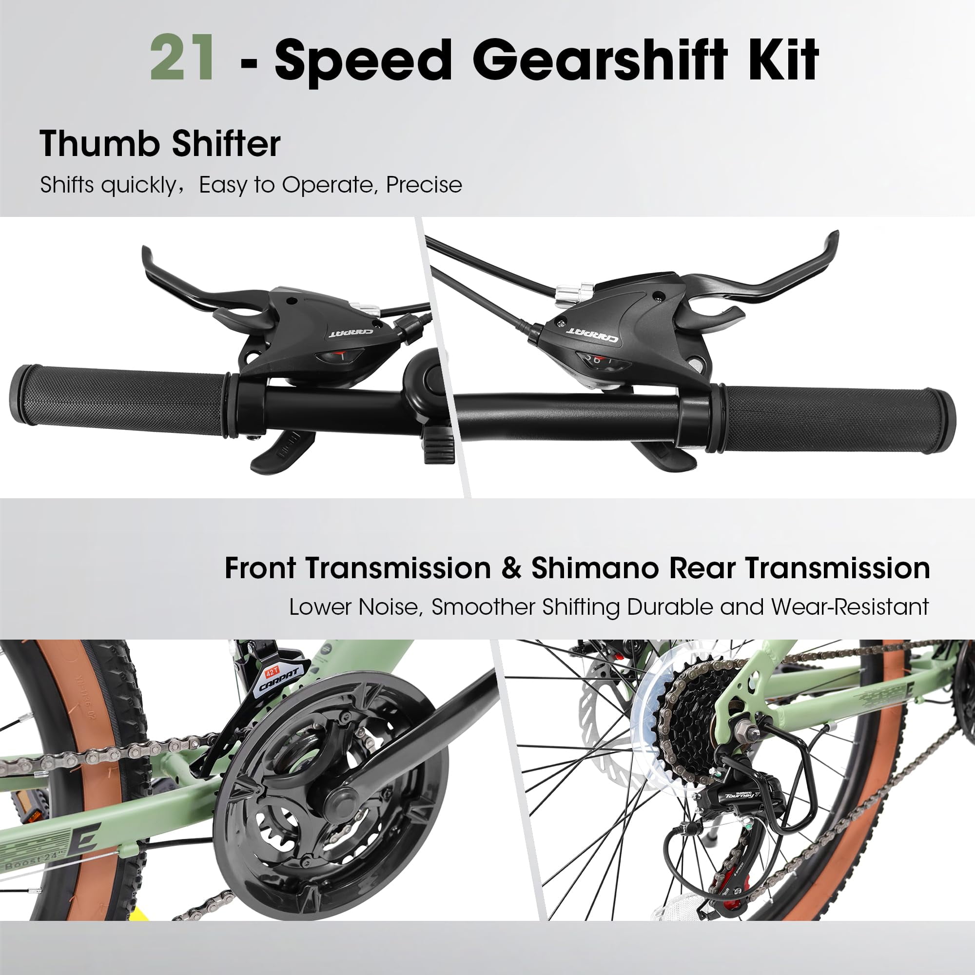 Ambifirner 24 Inch Mountain Bike, 21-Speed High-Carbon Steel Frame with Mechanical Disc Brakes and Front Suspension (Green, 24 in) 96z9o