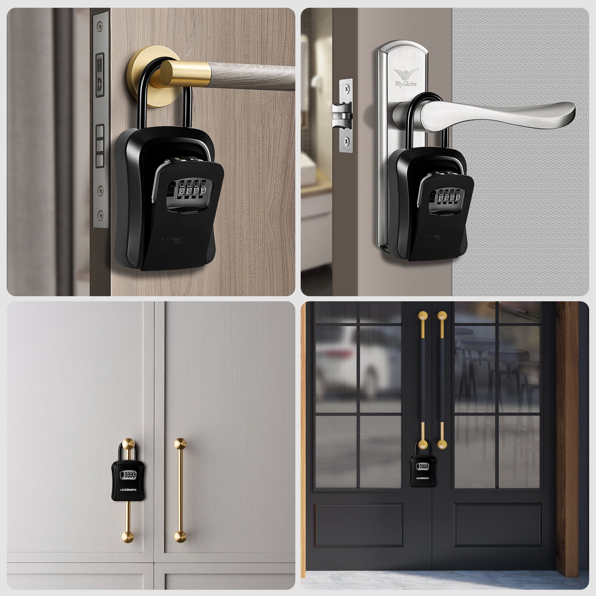 Locksworth Wall Mounted Key Lock Box with Weatherproof Shutter (Black, 9-Key Capacity) uulrv