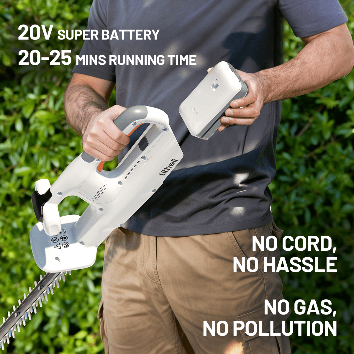Litheli 20V Cordless Hedge Trimmer, Lightweight Electric Shrub Pruner with 2.5Ah Battery (16 in) ixsjr