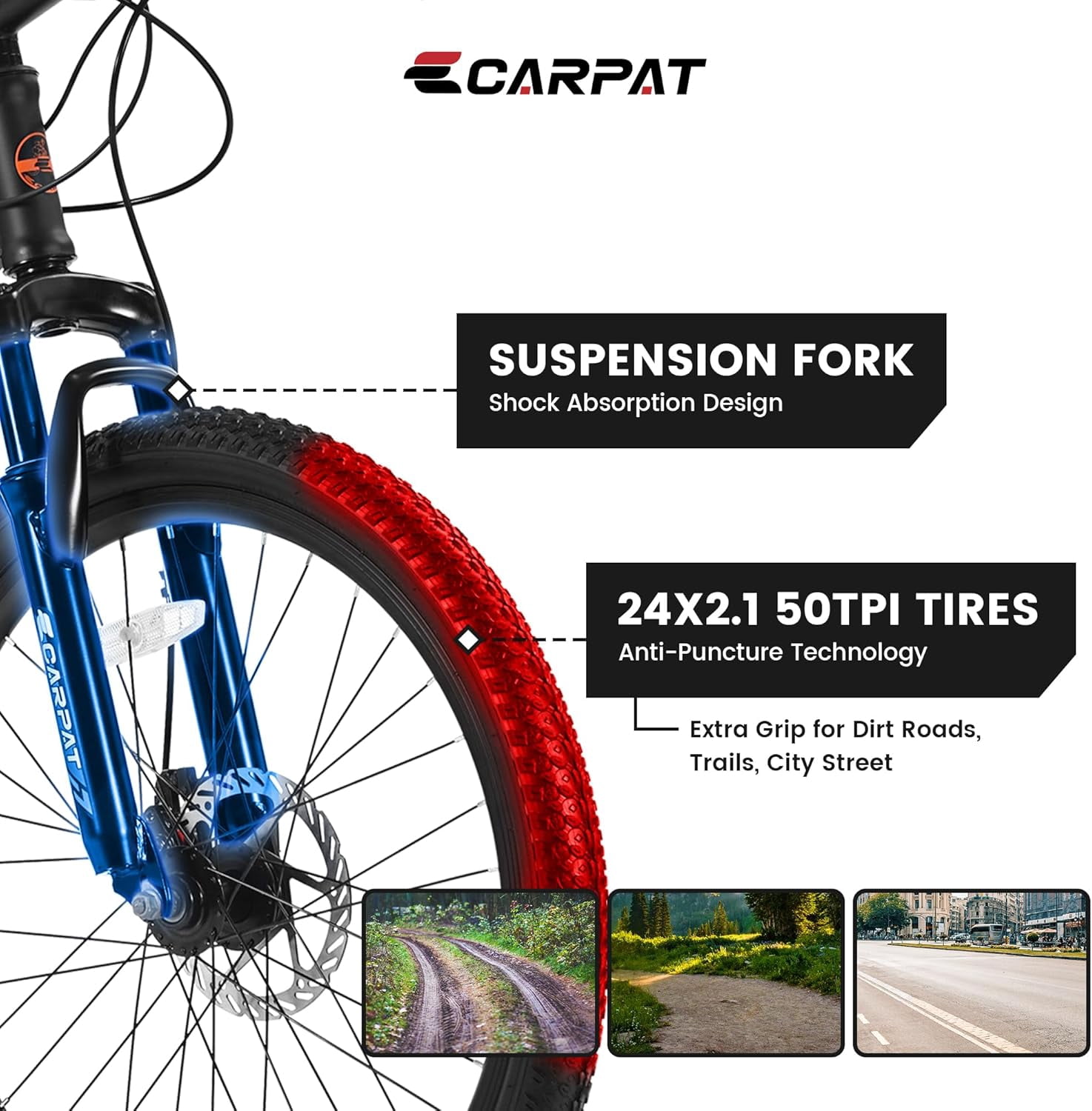 SUWU Mountain Bike 21-Speed High Carbon Steel MTB with Dual Disc Brakes and Suspension Fork (Orange, 26 in) blk3e