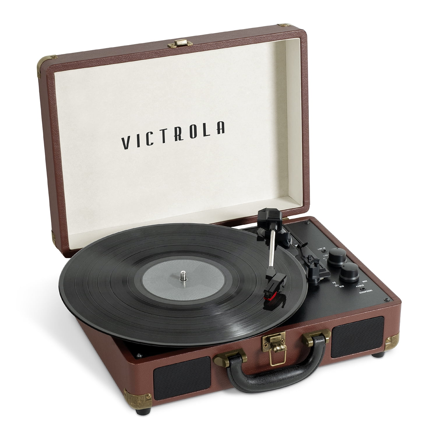 Victrola Journey Bluetooth Suitcase Record Player with 3-Speed Turntable (Brown, 13.9 in x 10.1 in x 5 in) bnafg