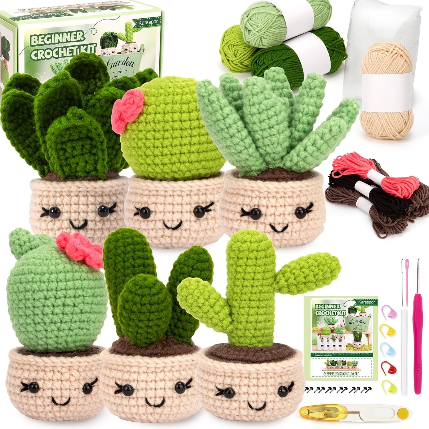 Xinyi Crochet Kit for Beginners Adults (6 Pcs Succulent Plants, DIY Craft Activity Set) 9zqa7
