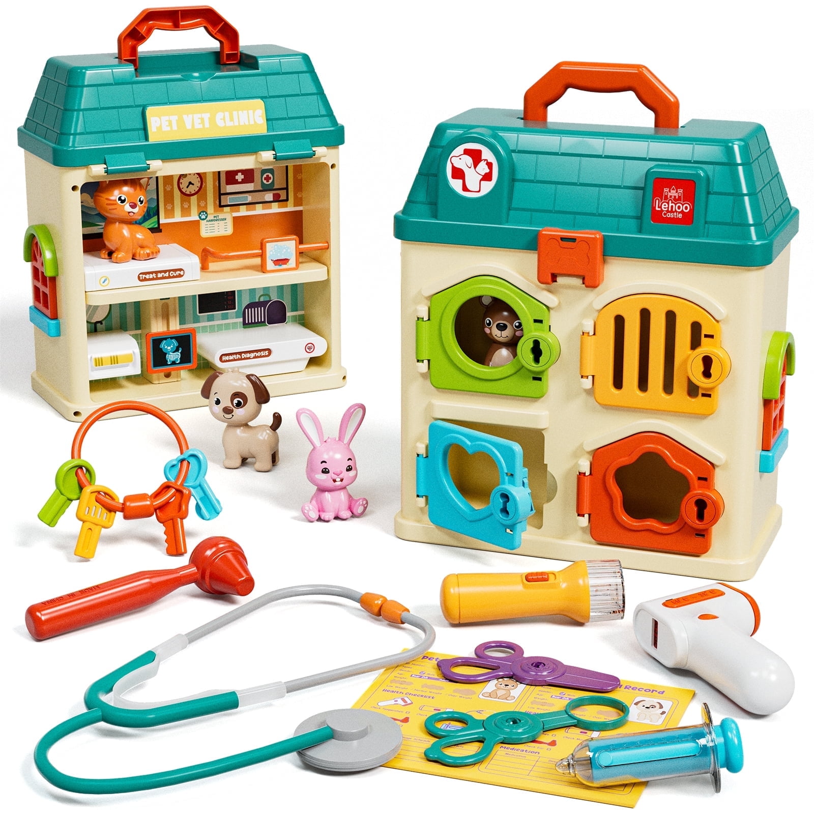 OROLIVING Pet Vet Toy Doctor Kit, Pretend Play Veterinary Clinic Playset with Medical Accessories (Multicolor, 9.84 x 8.66 x 4.53 in) 269ah