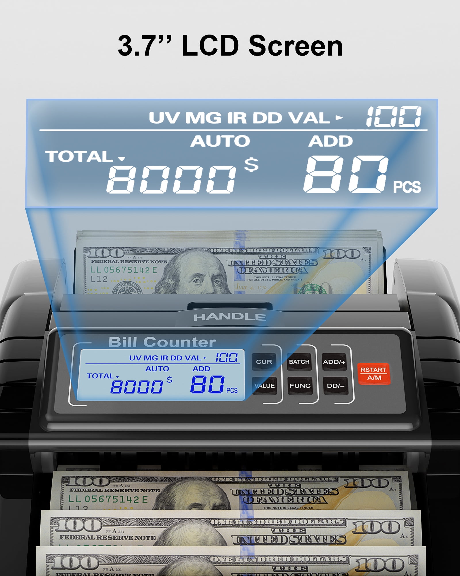 Aneken Money Counter Machine with Counterfeit Detection (Black, 1000 Notes/Min) crt7e