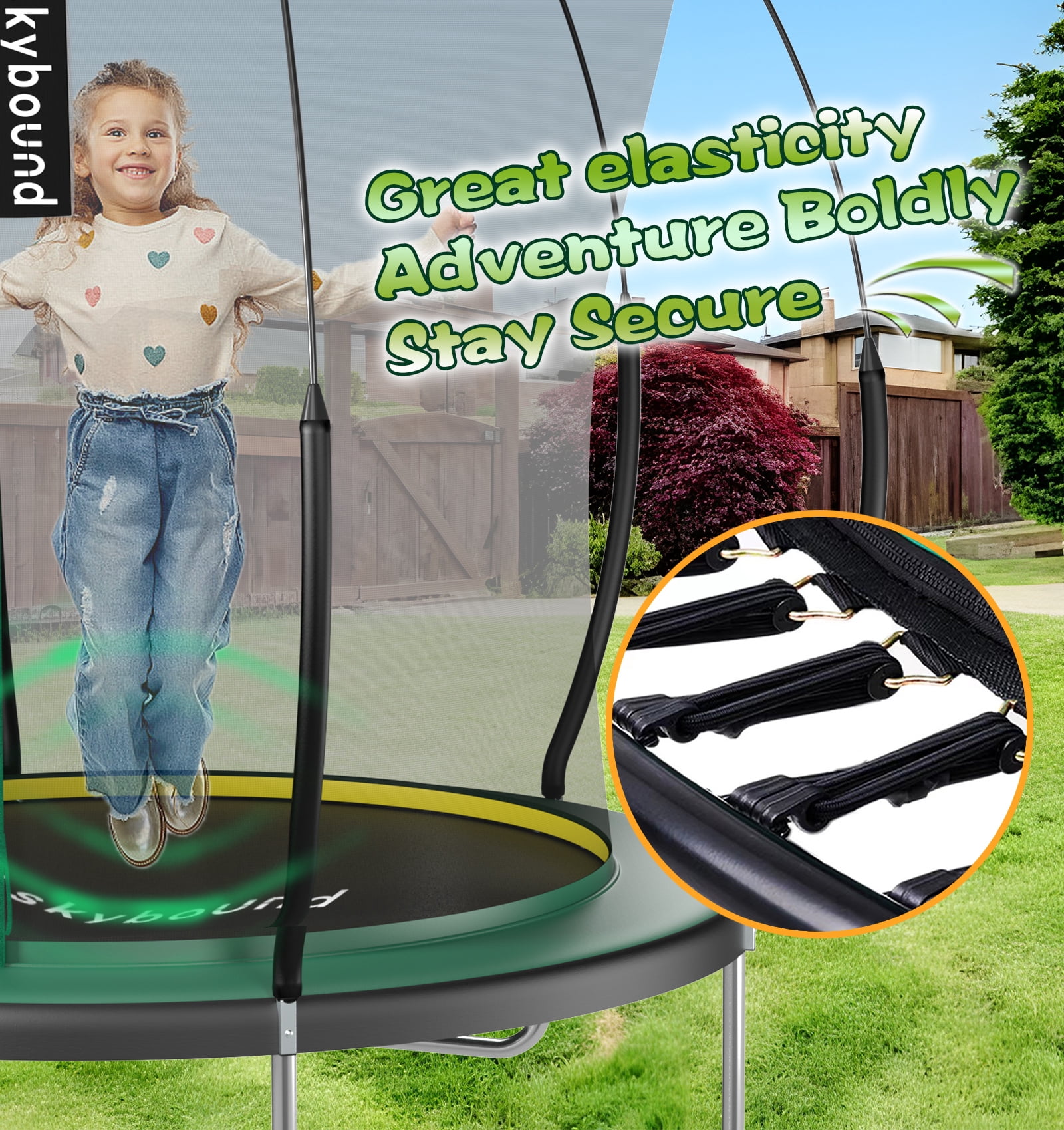SkyBound 6ft Springless Trampoline with Safety Enclosure Net (Green, 6 ft) trpo5
