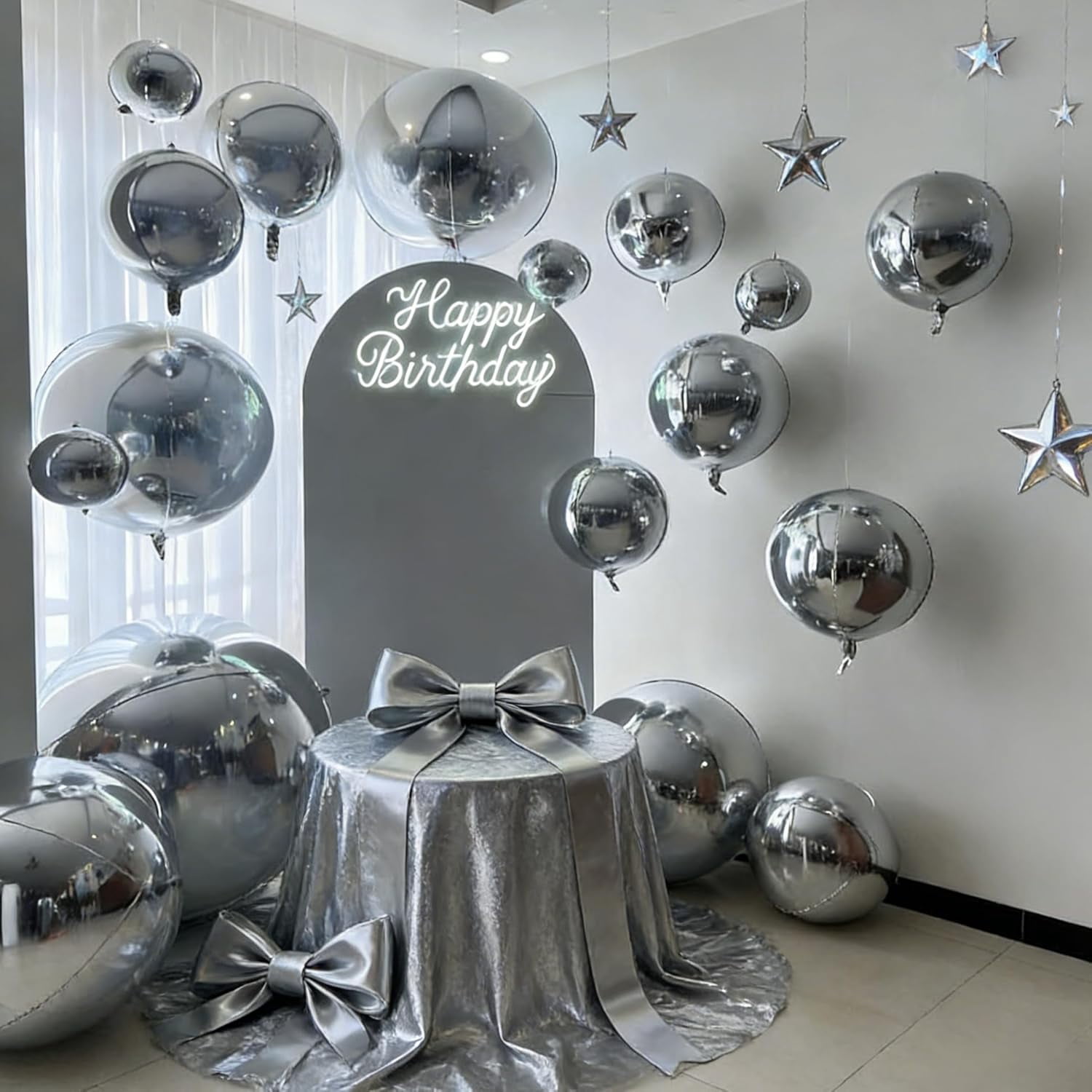 Generic 4D Metallic Silver Sphere Foil Balloons (Assorted Sizes, 12 Pack) welyz