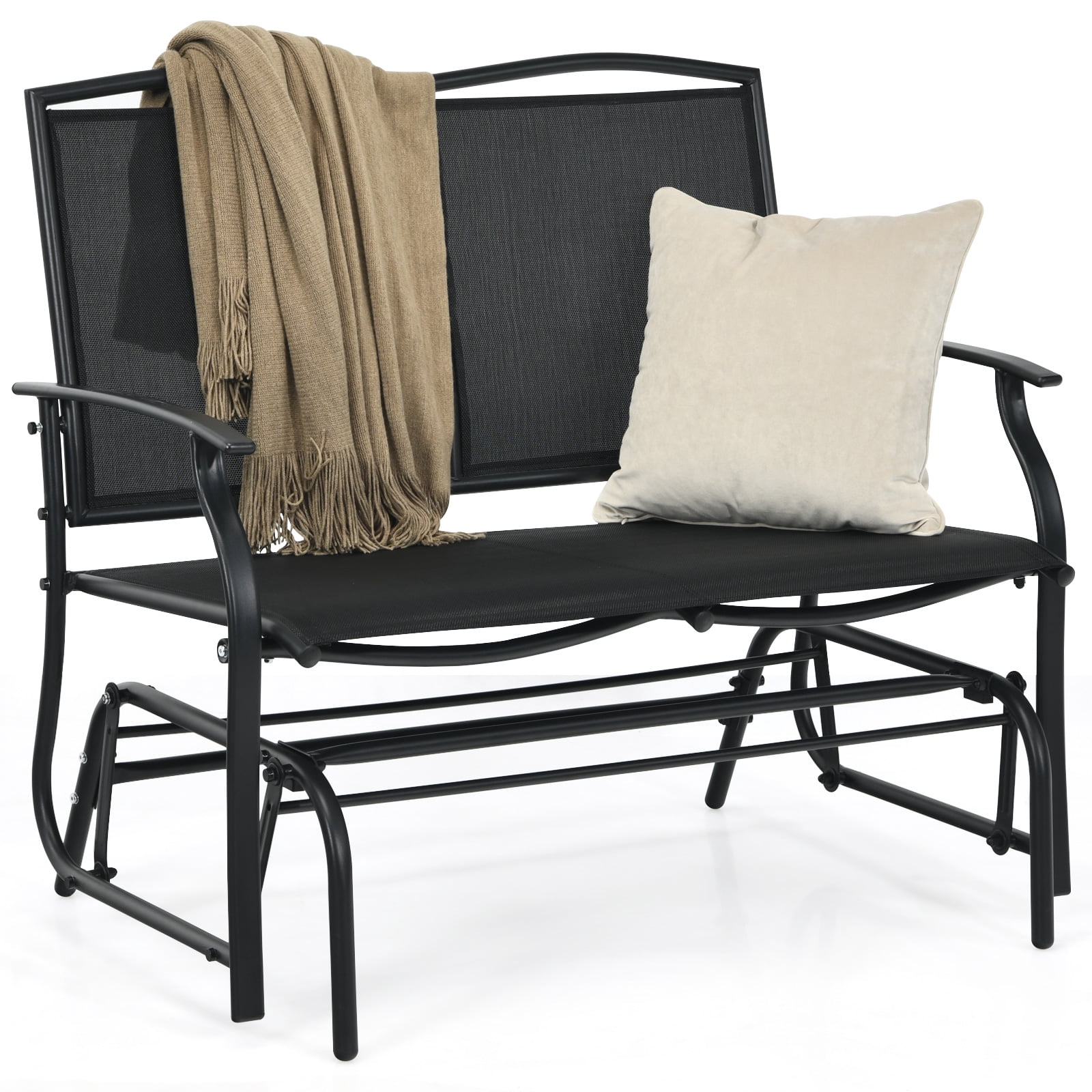 Patiojoy 2 Person Outdoor Glider Bench Rocking Lounge Chair with Steel Frame (Black, 396 lb Capacity) gsij5
