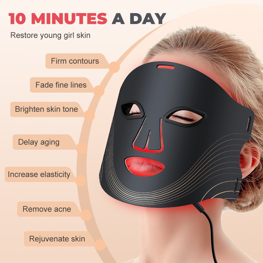 MS.DEAR LED Light Therapy Face Mask, 7-Color Skin Care Device with Remote (Black, 180 LED Beads) funjh