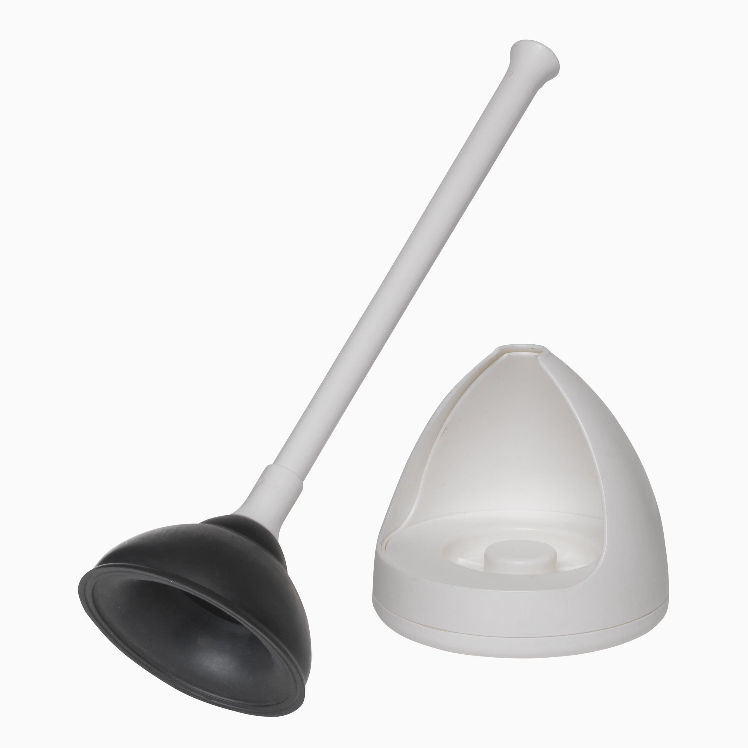 PlumbCraft Toilet Plunger and Drain Unclogger with Twist Caddy Storage Holder (White, 1 Pack) y01hn