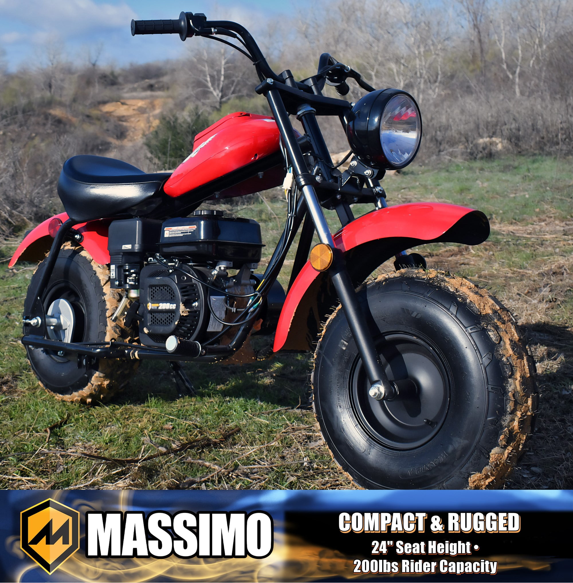 Massimo MB200 Minibike 196cc Gas Powered Off-Road Trail Bike (Red, 200 lb Capacity) wx2zh