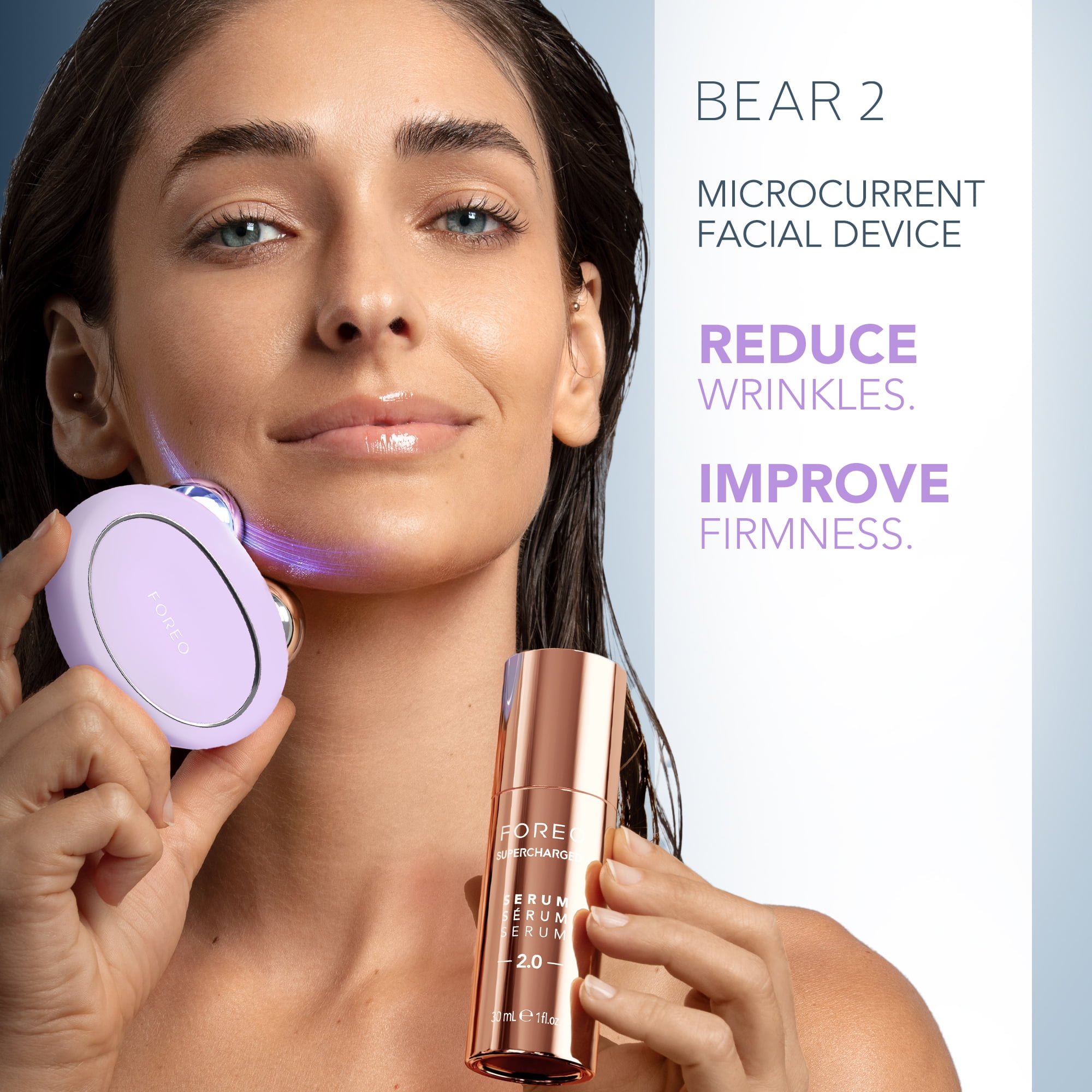 FOREO BEAR 2 Microcurrent Facial Toning Device Bundle with Supercharged Serum 2.0 and HA+PGA Moisturizer (3 Piece Set) f2iro