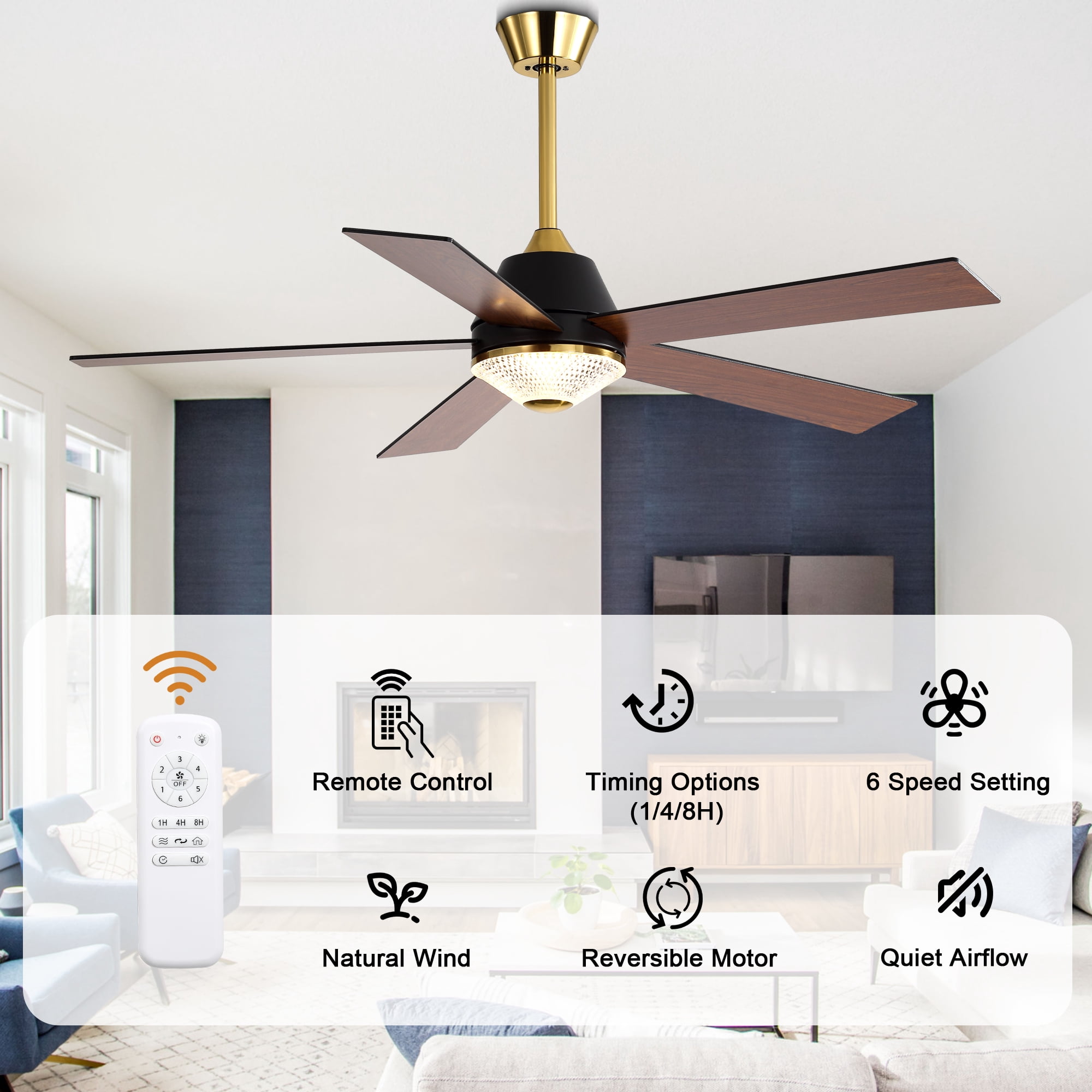 Bella Depot 52 in Modern Ceiling Fan with Light and Remote Control (Black, 52 in) lzs8o