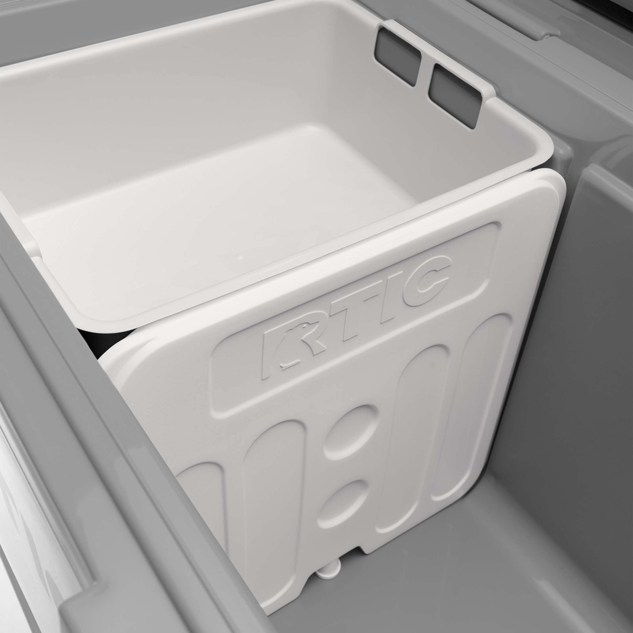 RTIC 52 Quart Ultra-Light Hard Cooler Bundle with Freezable Divider and Dry Basket (Dark Grey and Cool Grey, 52 qt) rskv8