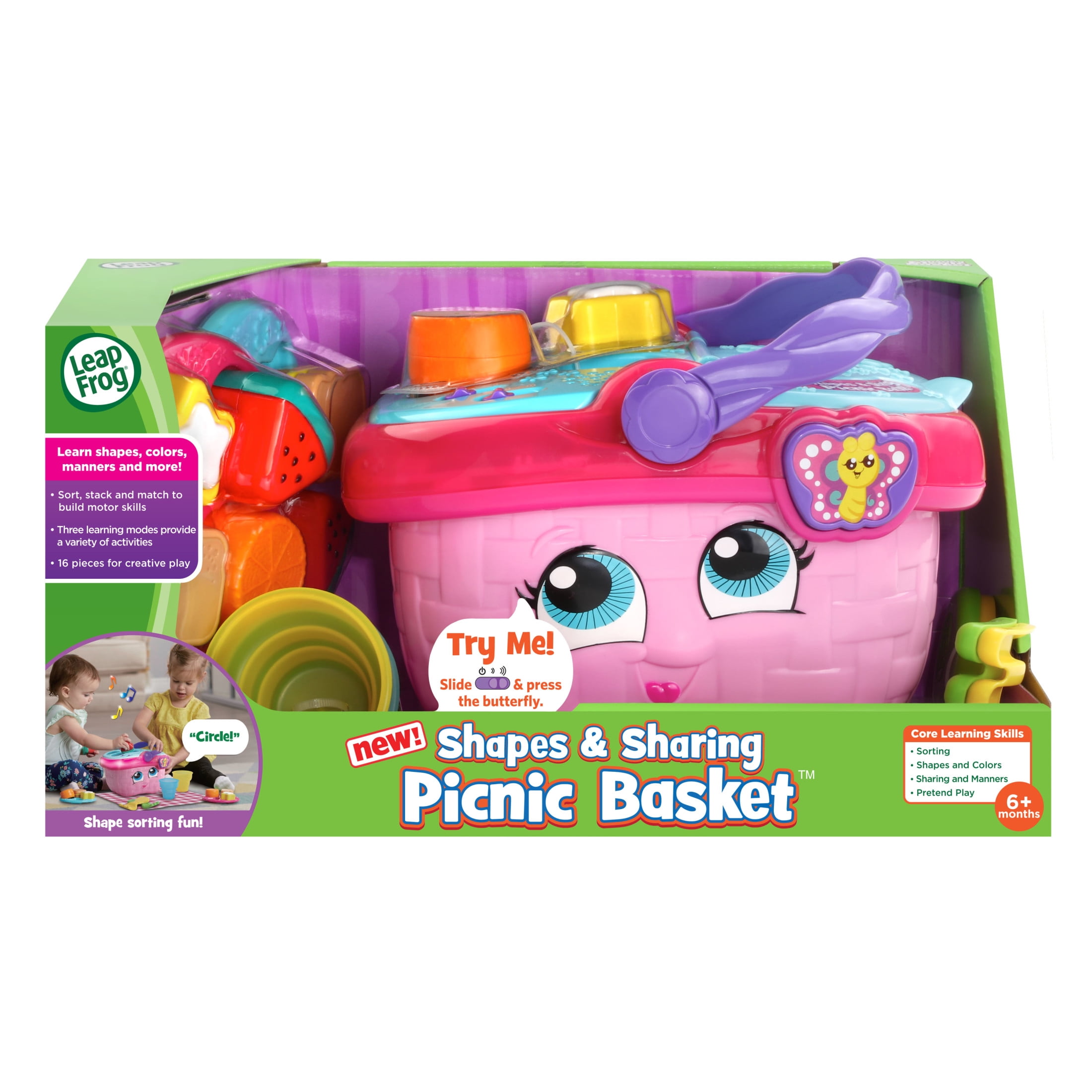 LeapFrog Shapes & Sharing Picnic Basket Interactive Learning Toy (Multi-Color, 15-Piece Set) 8ca1m