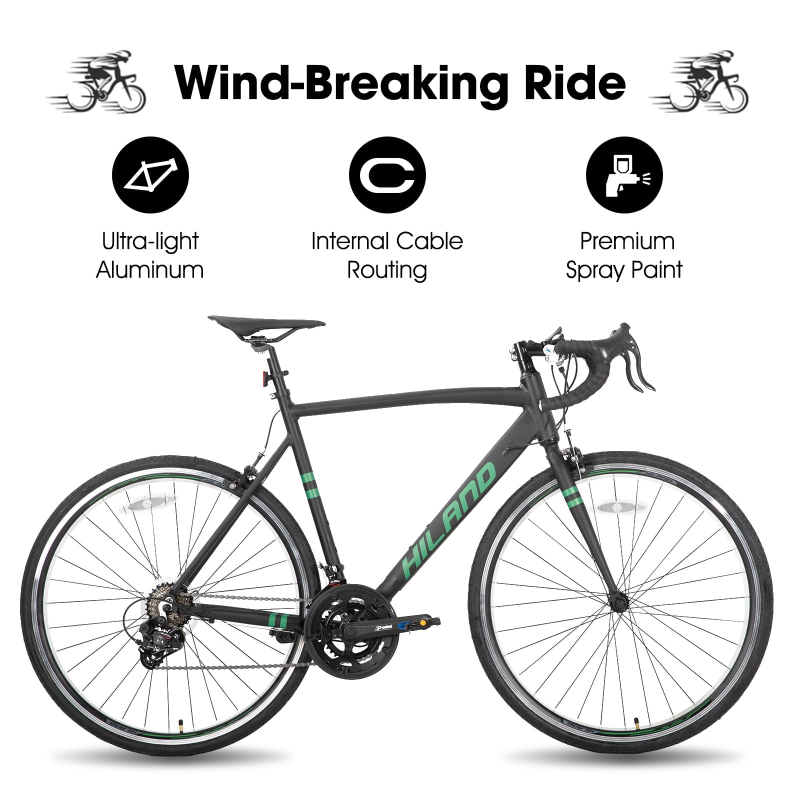 Hiland Aluminum Road Bike, 14-Speed Shimano Drivetrain, Racing Bicycle for Men (Black, 53cm Frame) etx9o - Image 4