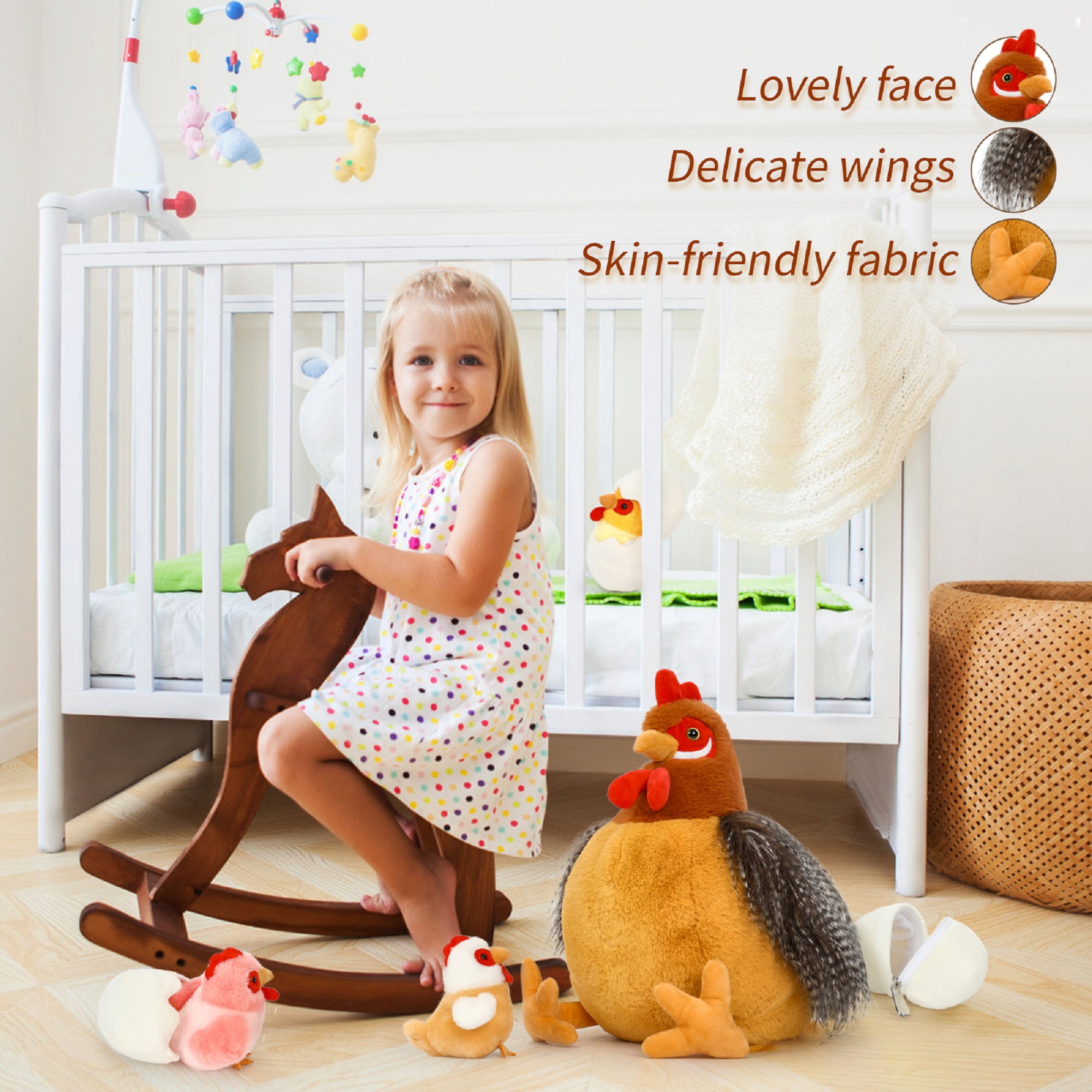 MaoGoLan Chicken Stuffed Animal Set with Plush Chicks and Nest (Brown, 8-Piece Set) l0k0p